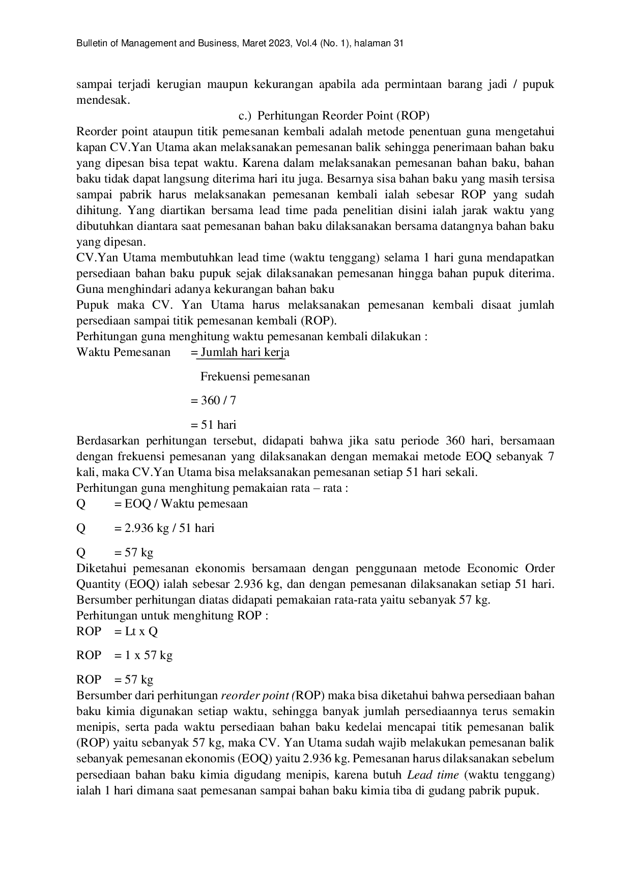 JURIS Analisis Pengendalian Persediaan Bahan Baku Pada CV Yan Utama