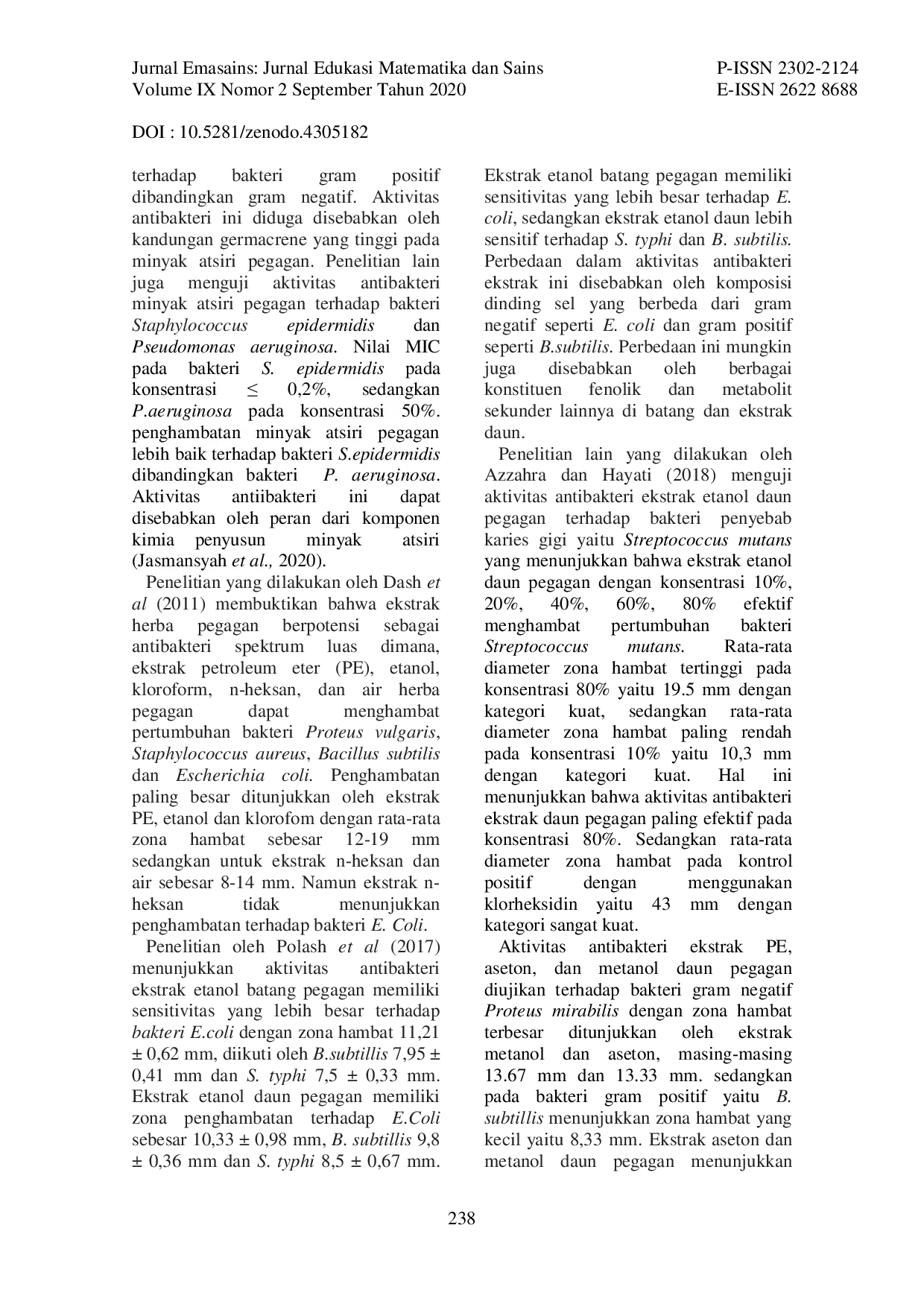 JURIS Potensi Antibakteri Pegagan Centella asiatica Terhadap Bakteri Gram Positif dan Gram Negatif