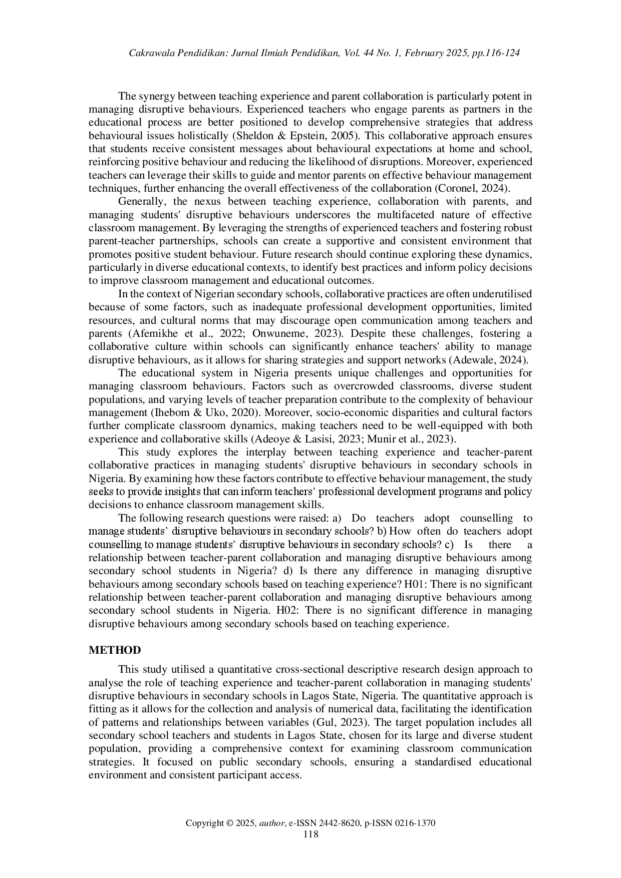 juris A study of teaching experience and teacher parent collaboration in managing students disruptive behaviours
