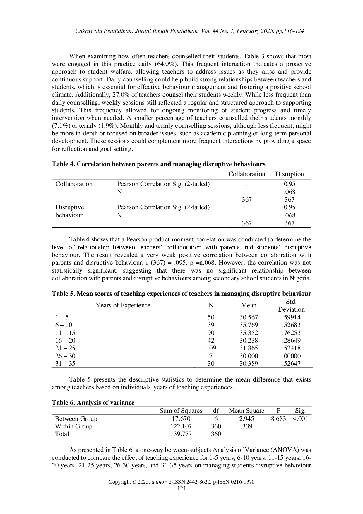 juris A study of teaching experience and teacher parent collaboration in managing students disruptive behaviours