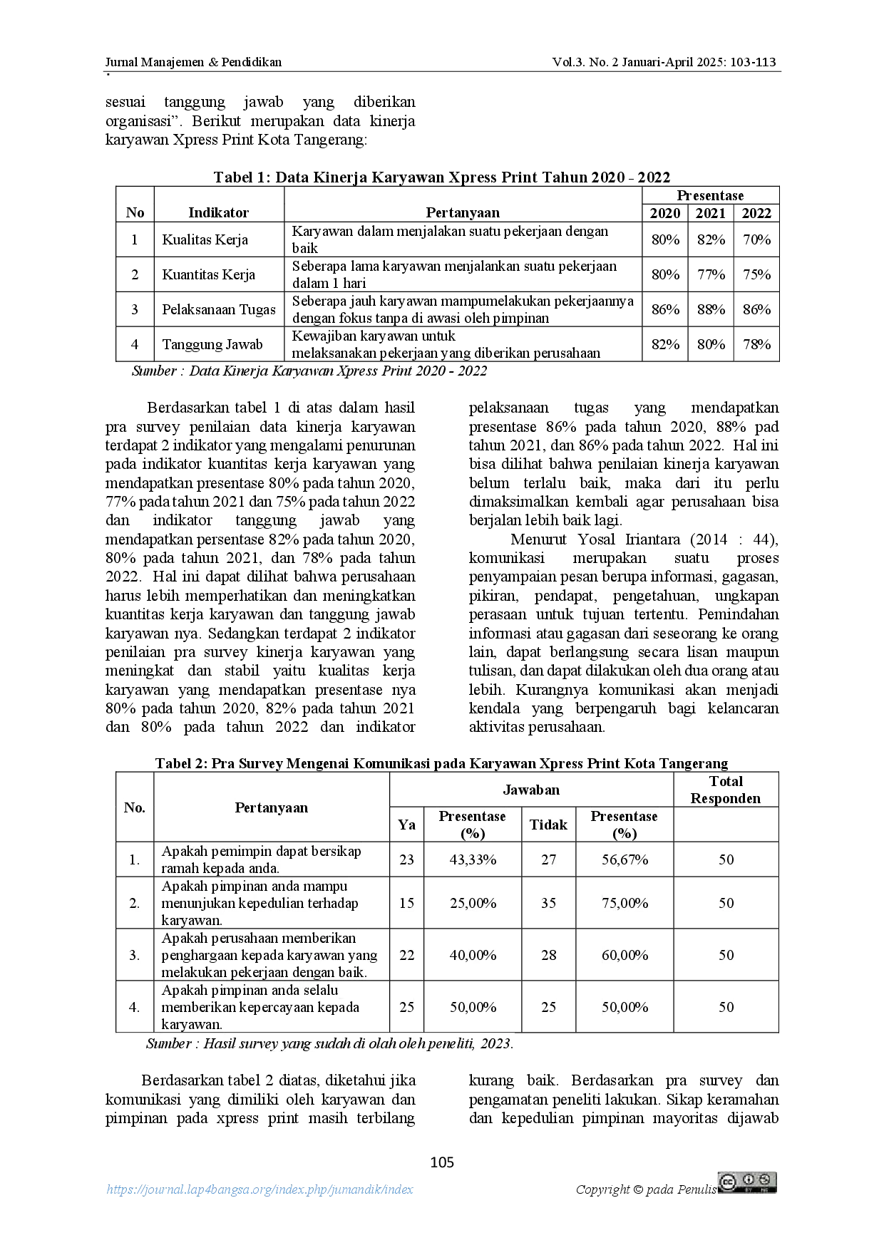 juris Pengaruh Komunikasi dan Disiplin Kerja terhadap Kinerja Karyawan pada Xpress Print Kota Tangerang