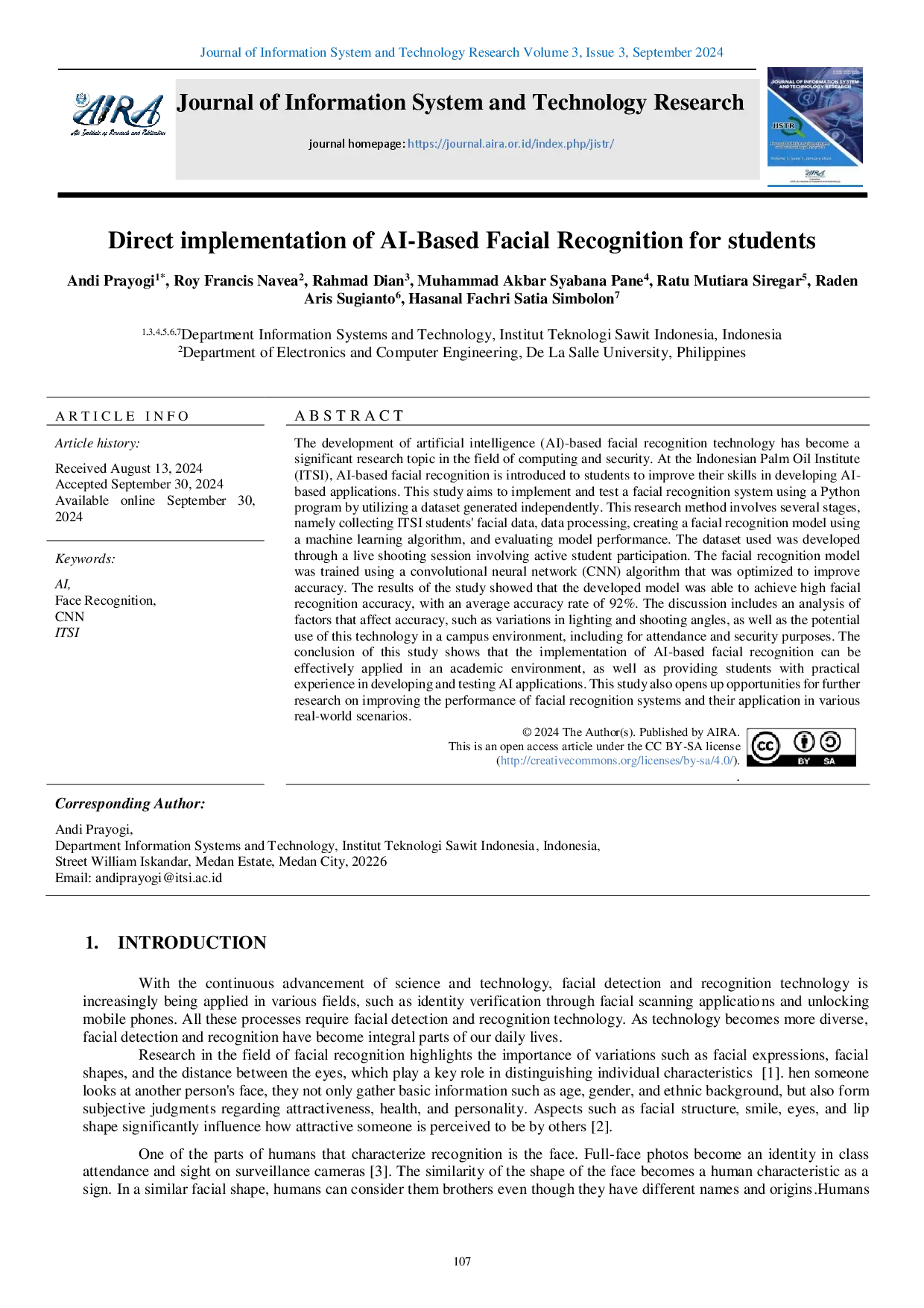 juris Direct implementation of AI Based Facial Recognition for ITSI students