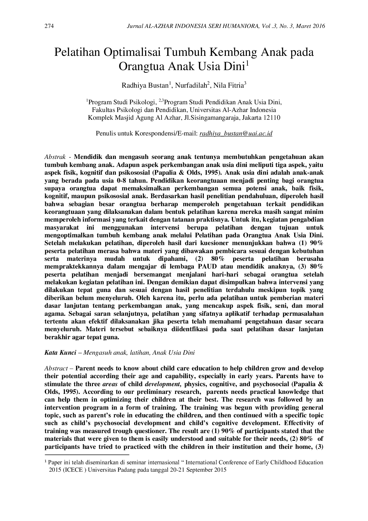 JURIS Pelatihan Optimalisai Tumbuh Kembang Anak pada Orangtua Anak Usia Dini