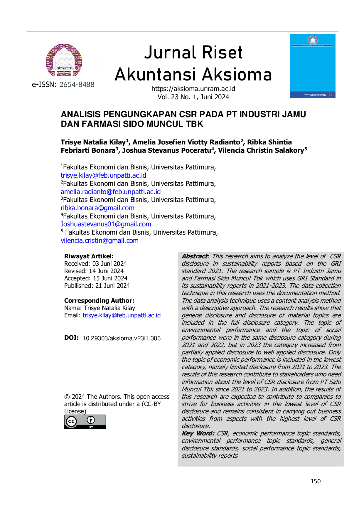 JURIS Analisis Pengungkapan CSR pada PT Industri Jamu dan Farmasi Sido Muncul Tbk