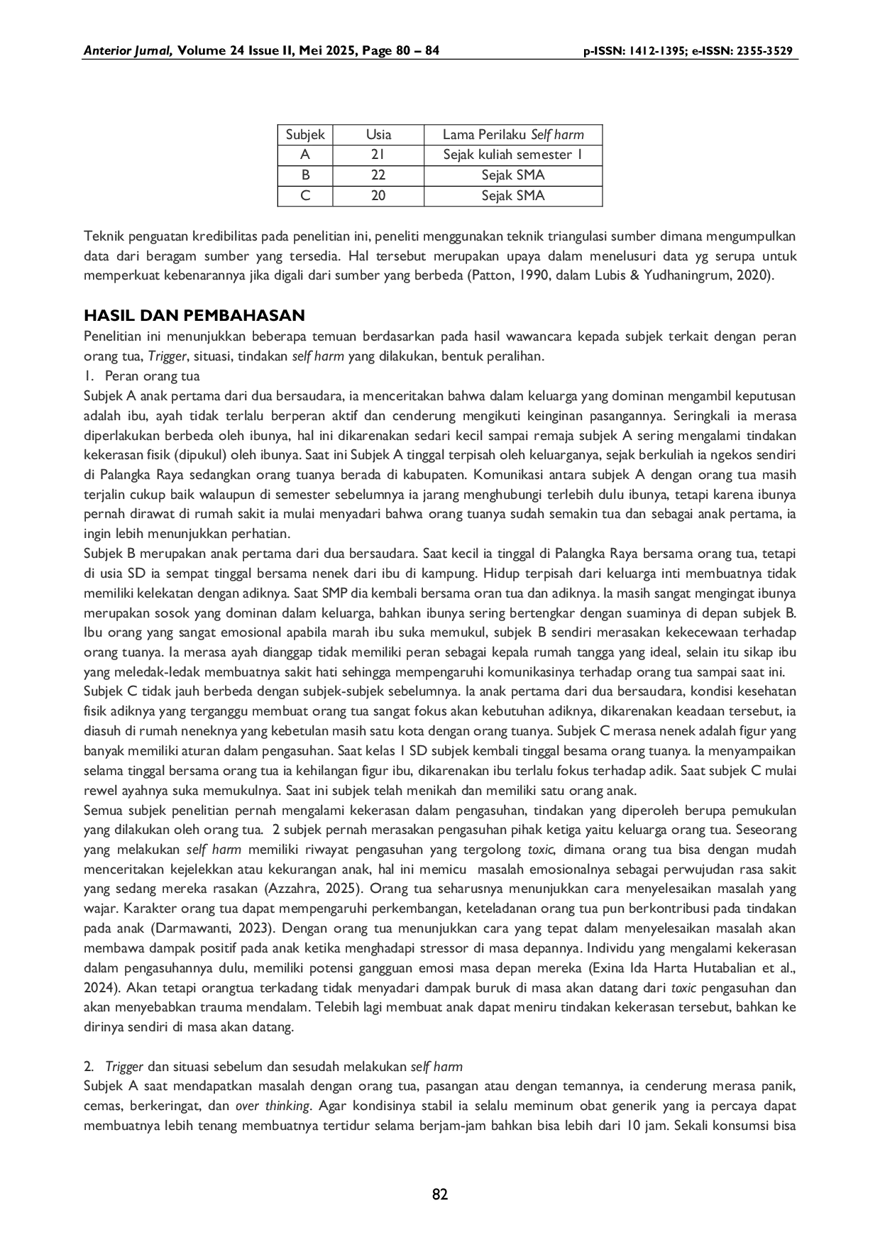 JURIS Dinamika Psikologis Perilaku Self Harm pada Mahasiswa Tingkat Akhir Program Studi Bimbingan Konseling