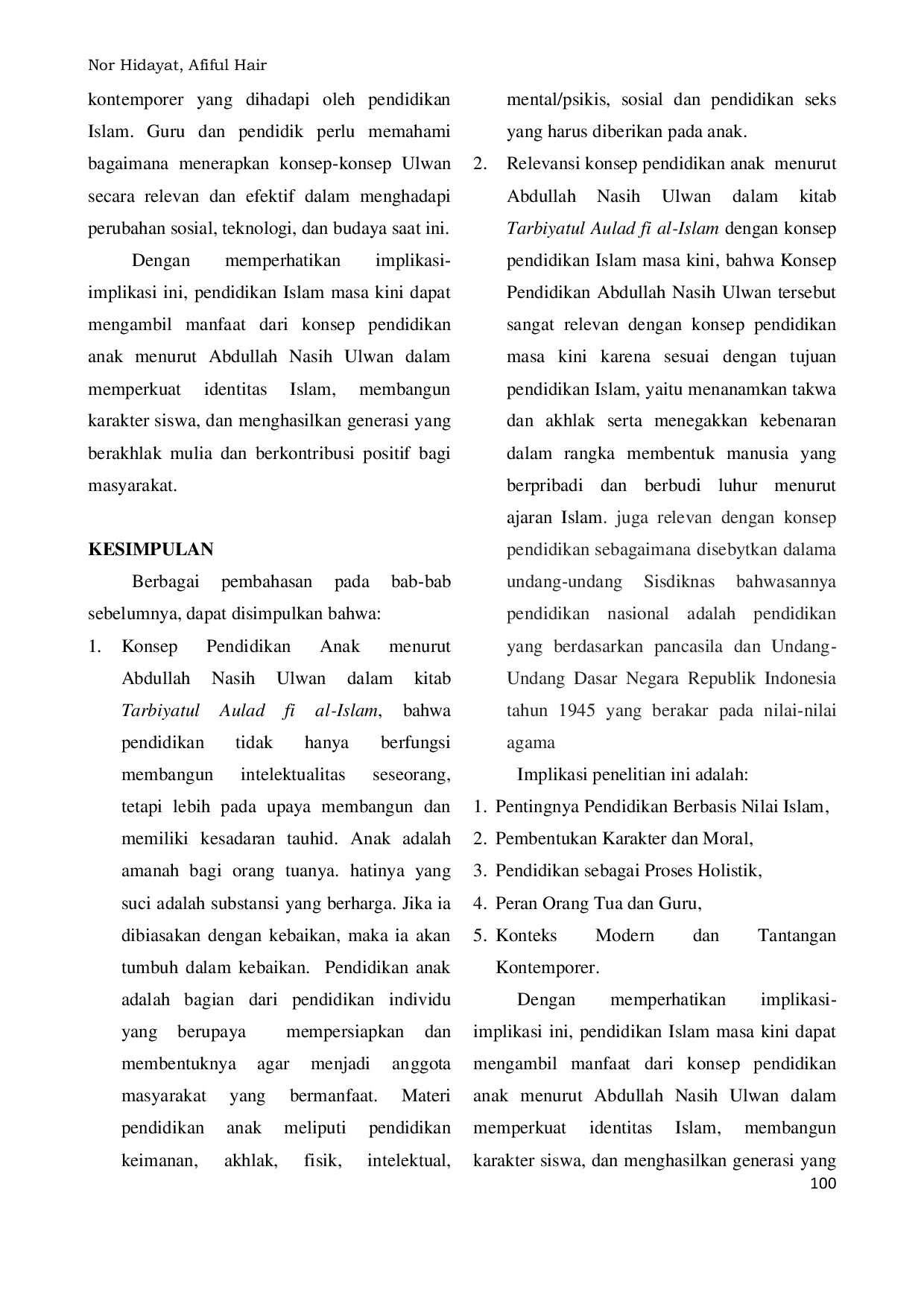 JURIS Konsep Pendidikan Anak Menurut Abdullah Nasih Ulwan dalam Kitab Tarbiyatul Aulad fi al Islam dan Relevansinya dengan Pendidikan Islam Masa Kini