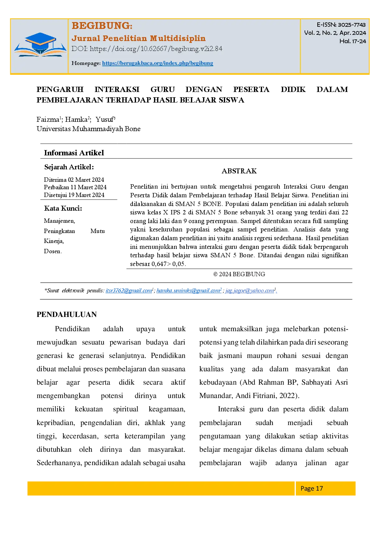 juris Pengaruh Pembelajaran Terhadap Hasil Belajar Siswa Interaksi Guru Dengan Peserta Didik Dalam