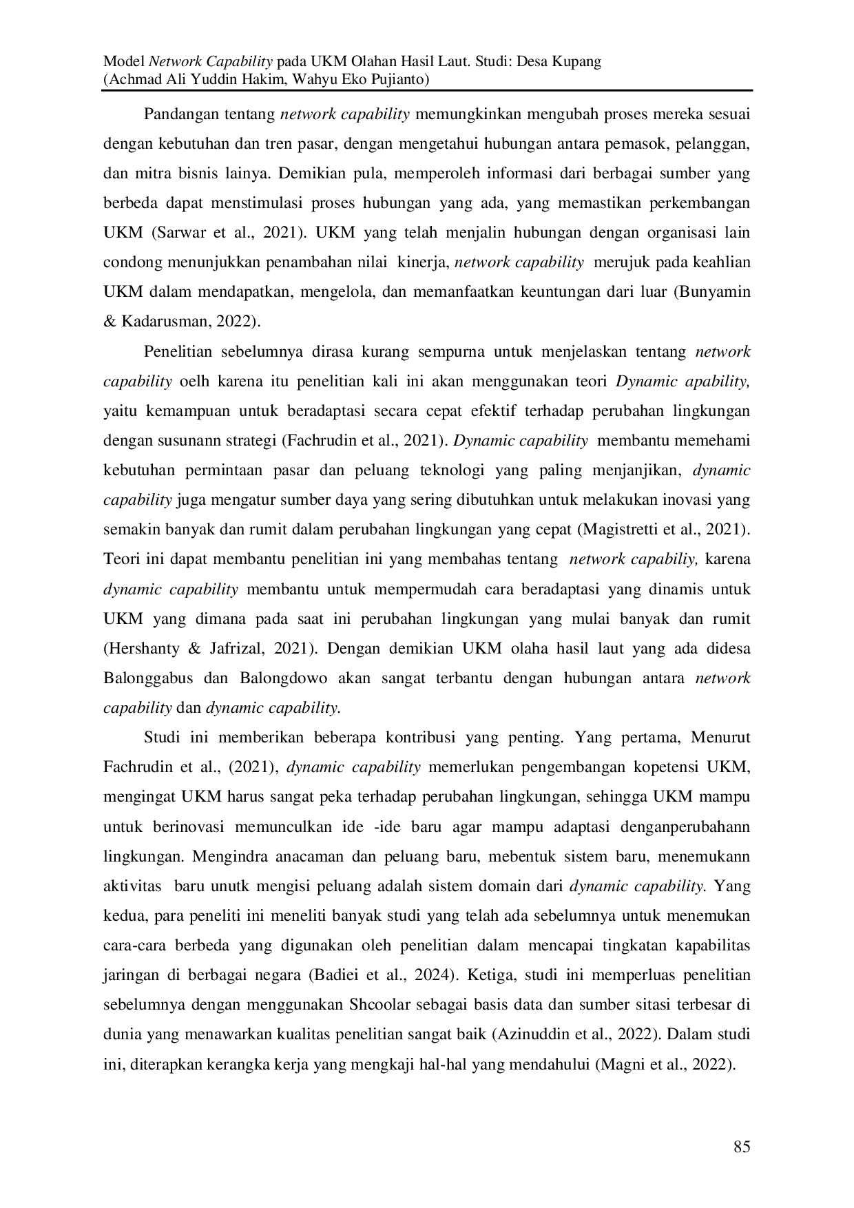 JURIS Model Network Capability pada UKM olahan hasil laut studi Desa Kupang