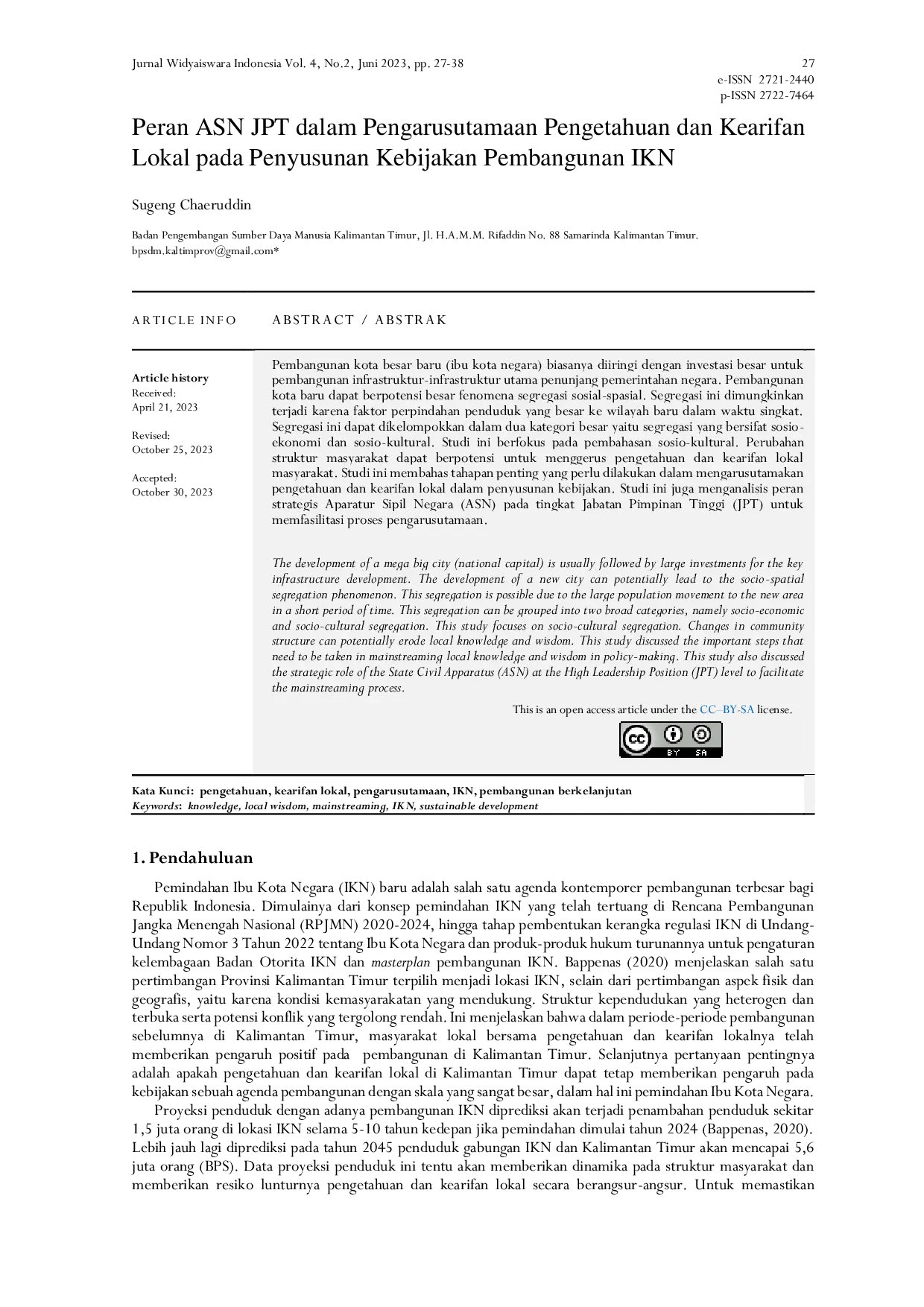 JURIS Peran ASN JPT dalam Pengarusutamaan Pengetahuan dan Kearifan Lokal pada Penyusunan Kebijakan Pembangunan IKN