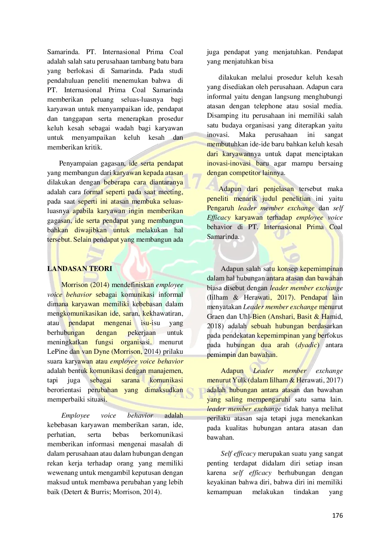 JURIS Pengaruh Leader Member Exchange dan Self Efficacy Karyawan terhadap Employee Voice Behavior di PT Internasional Prima Coal Samarinda