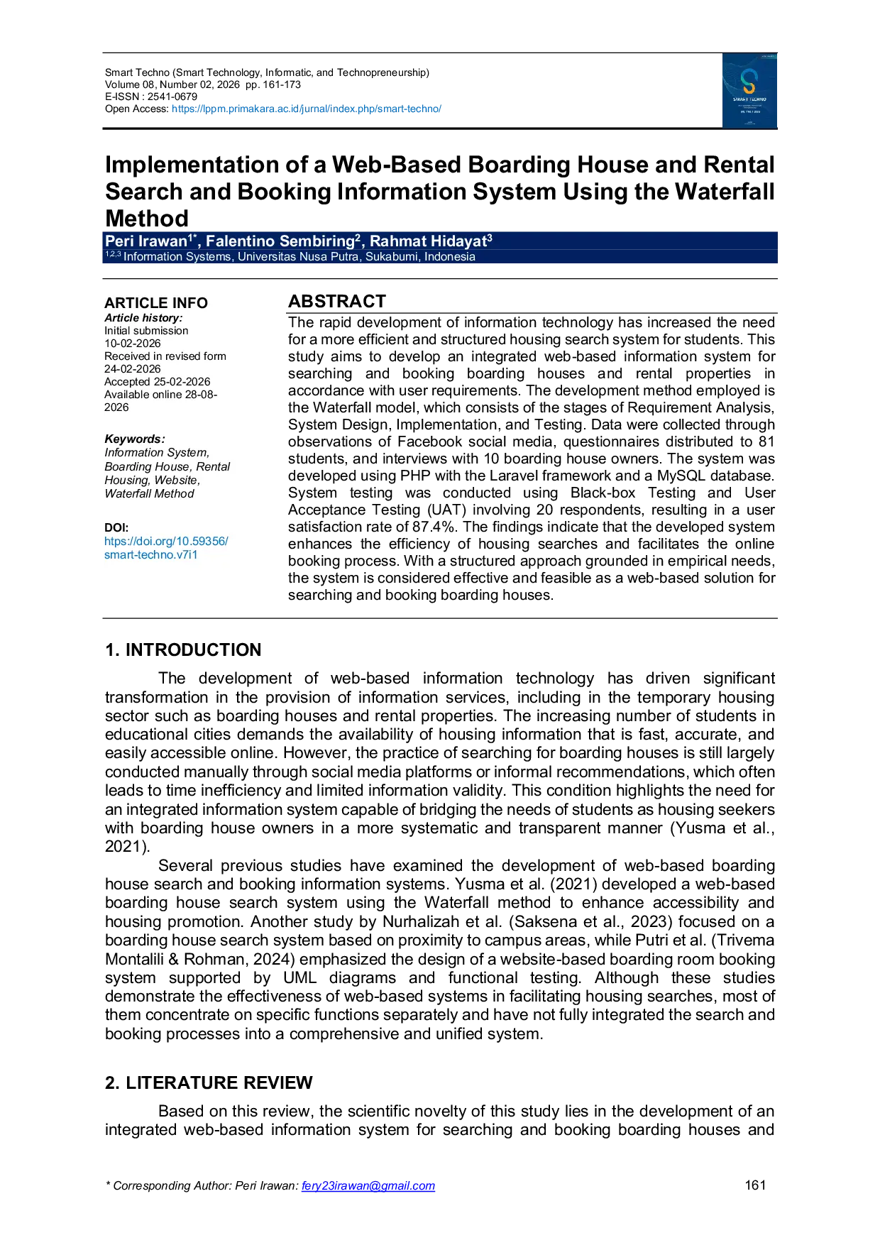 JURIS Implementation of a Web Based Boarding House and Rental Search and Booking Information System Using the Waterfall Method