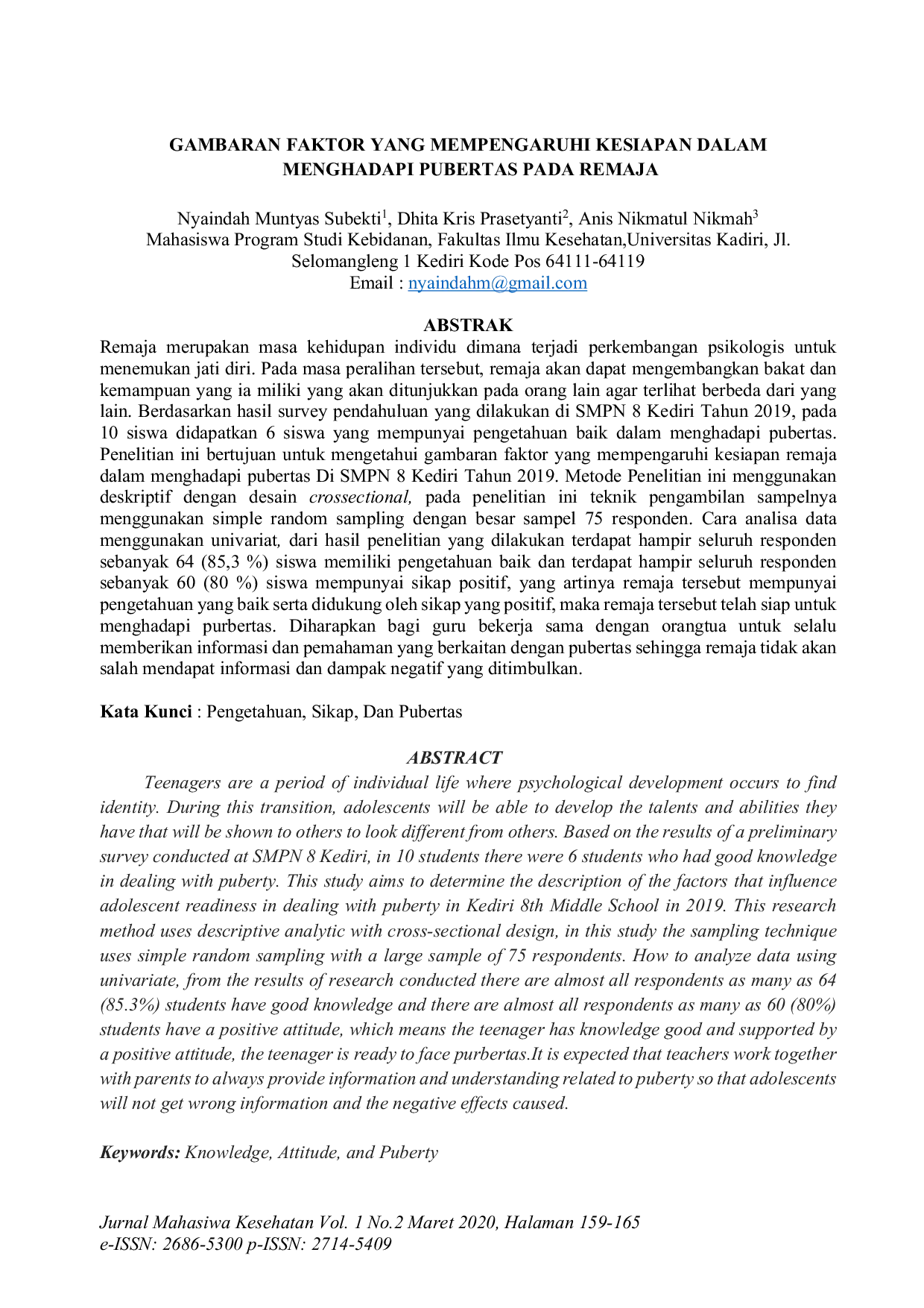 JURIS Gambaran Faktor Yang Mempengaruhi Kesiapan Dalam Menghadapi Pubertas Pada Remaja