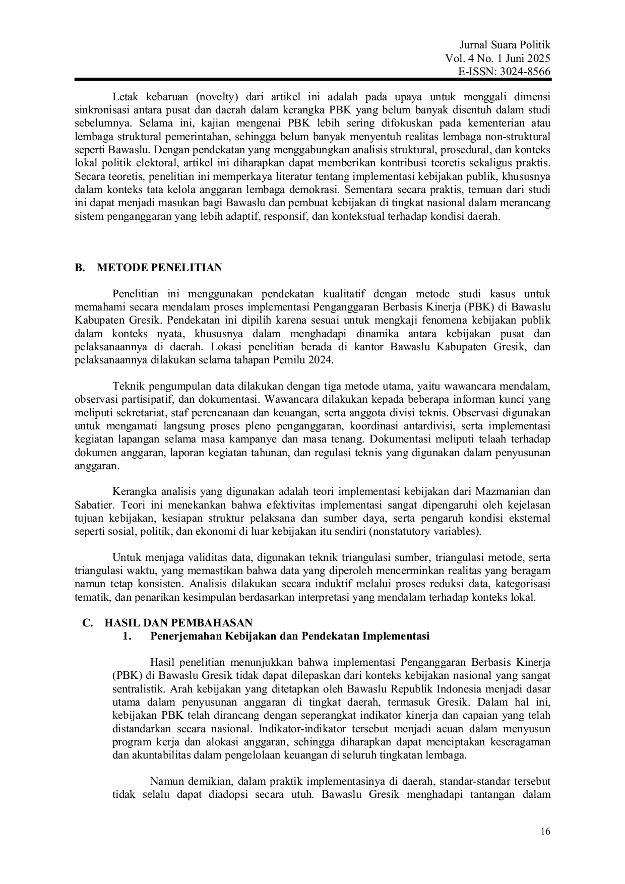 JURIS Sinkronisasi Kebijakan Pusat Daerah Dalam Implementasi Penganggaran Berbasis Kinerja Pada Pemilu 2024 Studi Kasus Bawaslu Gresik