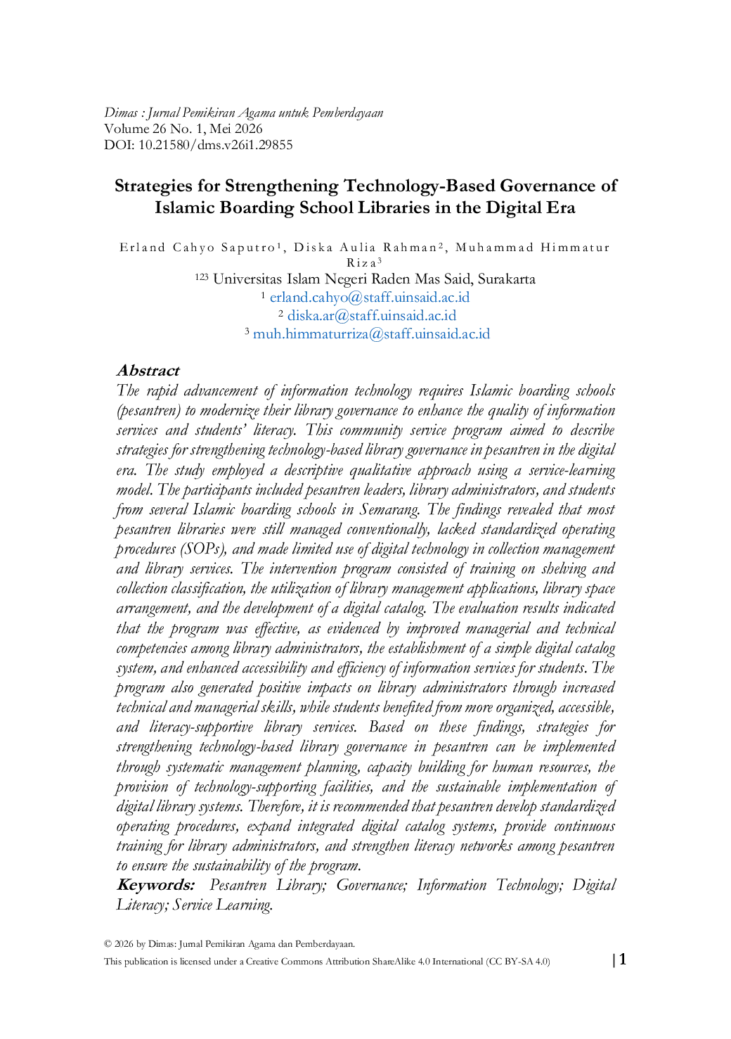 JURIS Strategies for Strengthening Technology Based Governance of Islamic Boarding School Libraries in the Digital Era