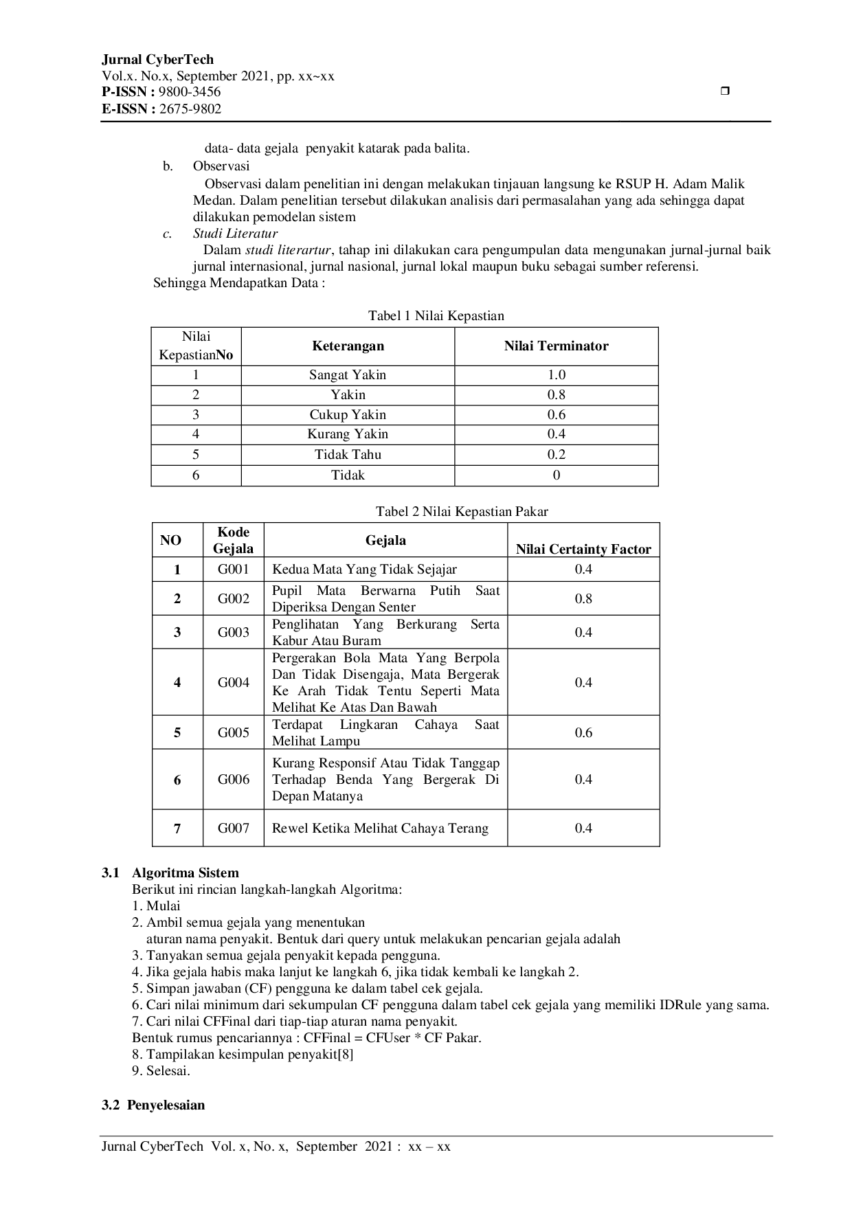 JURIS Sistem Pakar Mendiagnosa Penyakit Katarak Pada Balita Menggunakan Metode Certainty Factor CF Berbasis Web