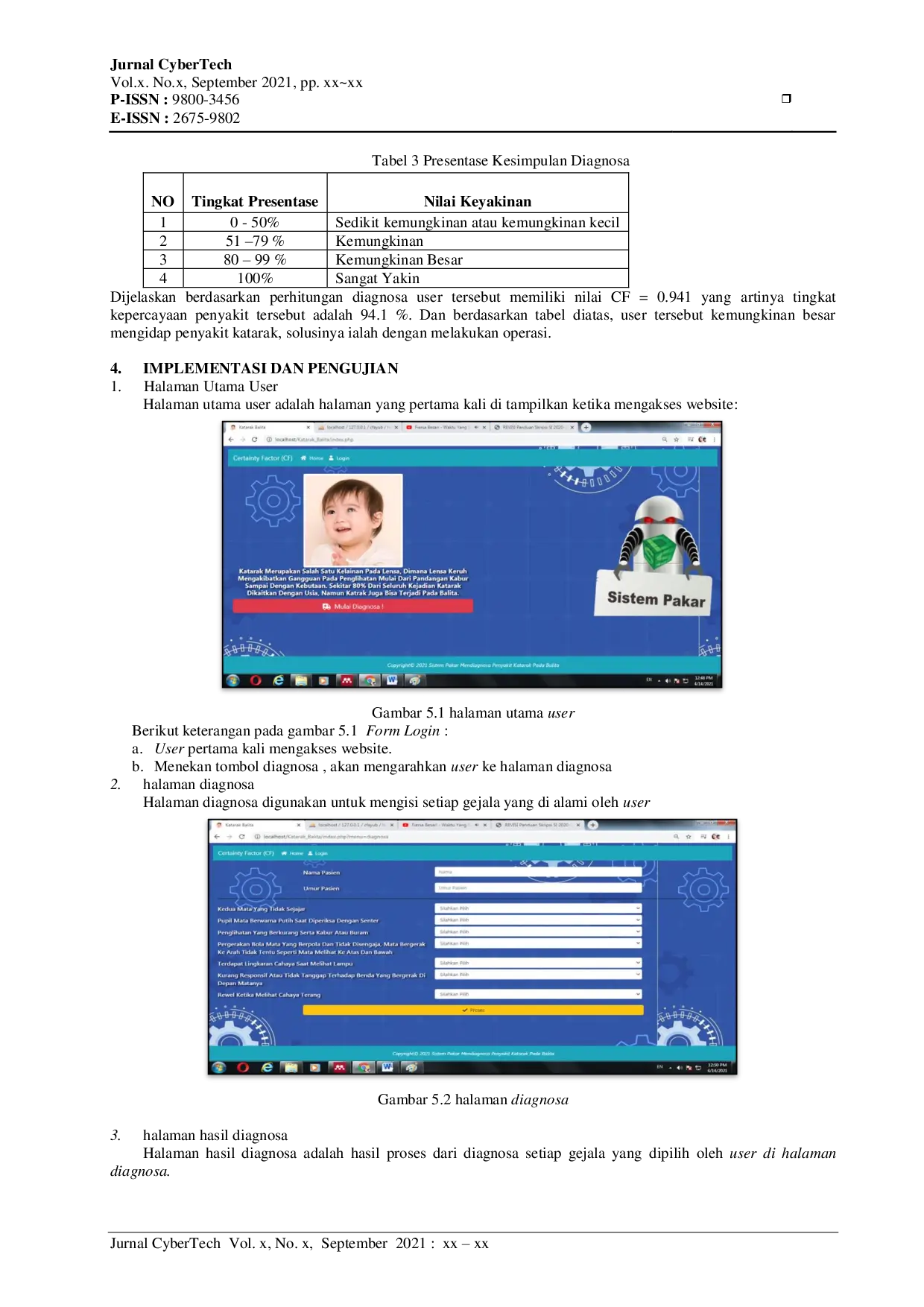 JURIS Sistem Pakar Mendiagnosa Penyakit Katarak Pada Balita Menggunakan Metode Certainty Factor CF Berbasis Web