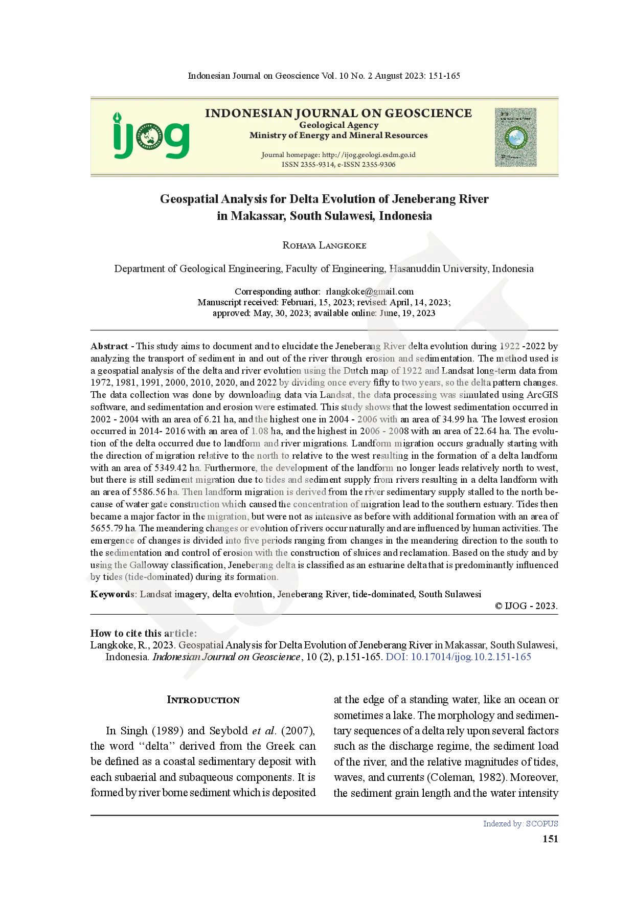 juris Geospatial Analysis for Delta Evolution of Jeneberang River in Makassar South Sulawesi Indonesia