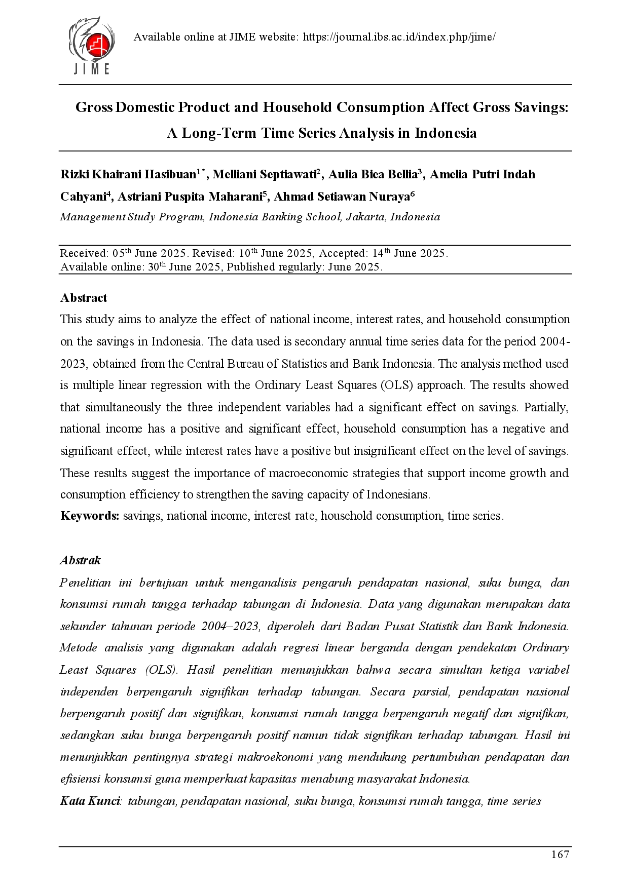 juris Gross Domestic Product and Household Consumption Affect Gross Savings A Long Term Time Series Analysis in Indonesia