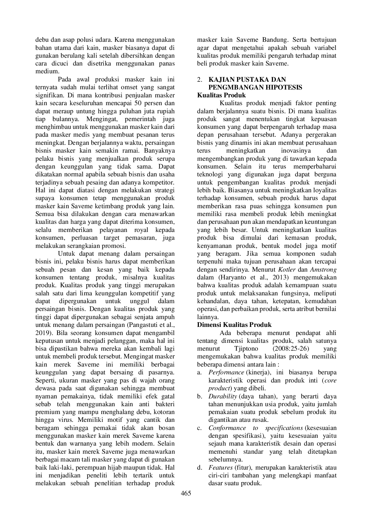 JURIS Pengaruh Kualitas Produk Terhadap Minat Beli Masker Kain Di Saveme Bandung