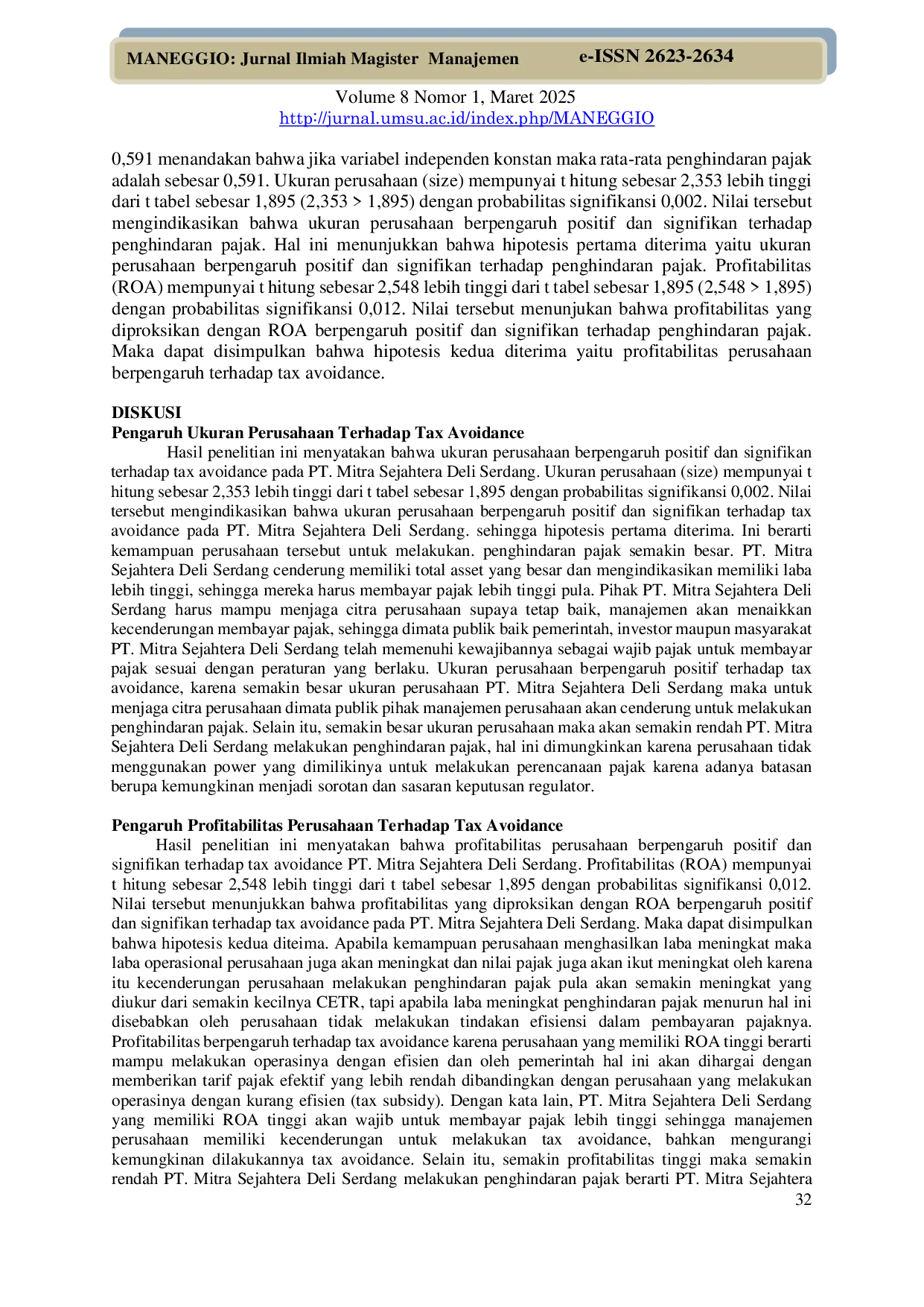 JURIS Kajian Tax Avoidance Peranan Ukuran Perusahaan dan Profitabilitas