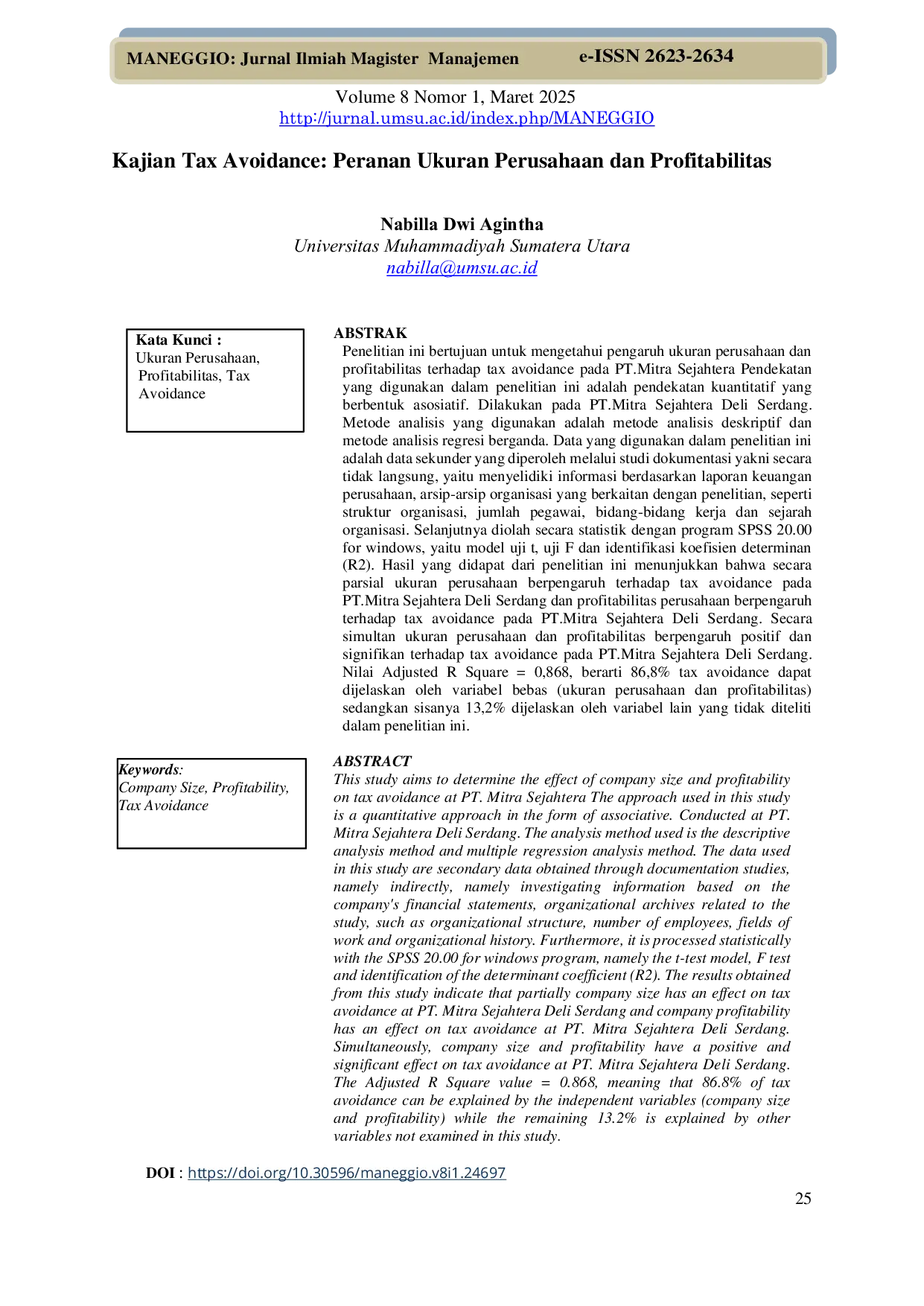 JURIS Kajian Tax Avoidance Peranan Ukuran Perusahaan dan Profitabilitas