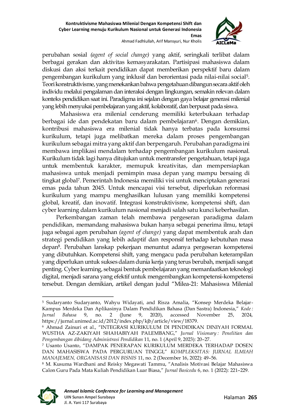 JURIS Kontruktivisme Mahasiswa Milenial Dengan Kompetensi Shift Dan Cyber Learning Menuju Kurikulum Nasional Untuk Generasi Indonesia Emas