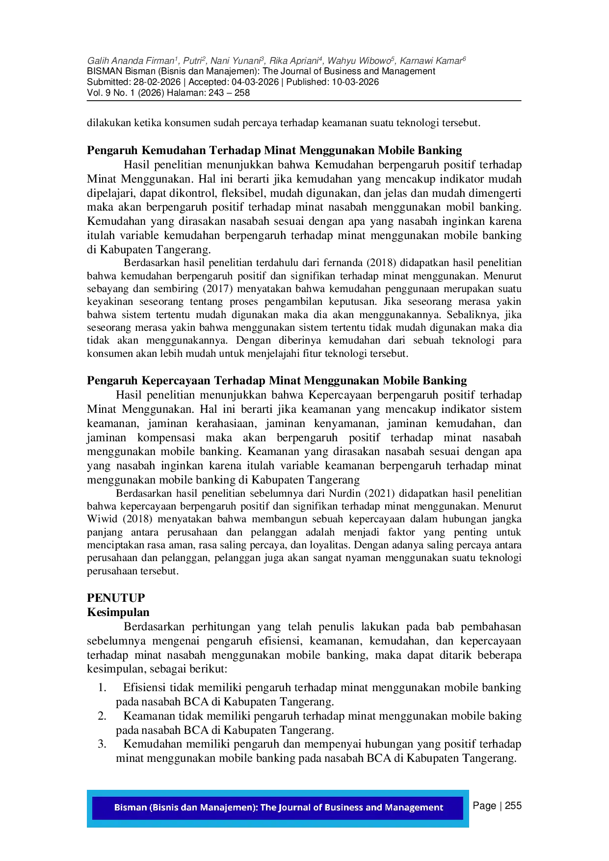 JURIS PENGARUH EFISIENSI KEAMANAN KEMUDAHAN DAN KEPERCAYAAN TERHADAP MINAT MENGGUNAKAN MOBILE BANKING STUDI PADA NASABAH BCA KABUPATEN TANGERANG Studi Pada Nasabah BCA Kabupaten Tangerang