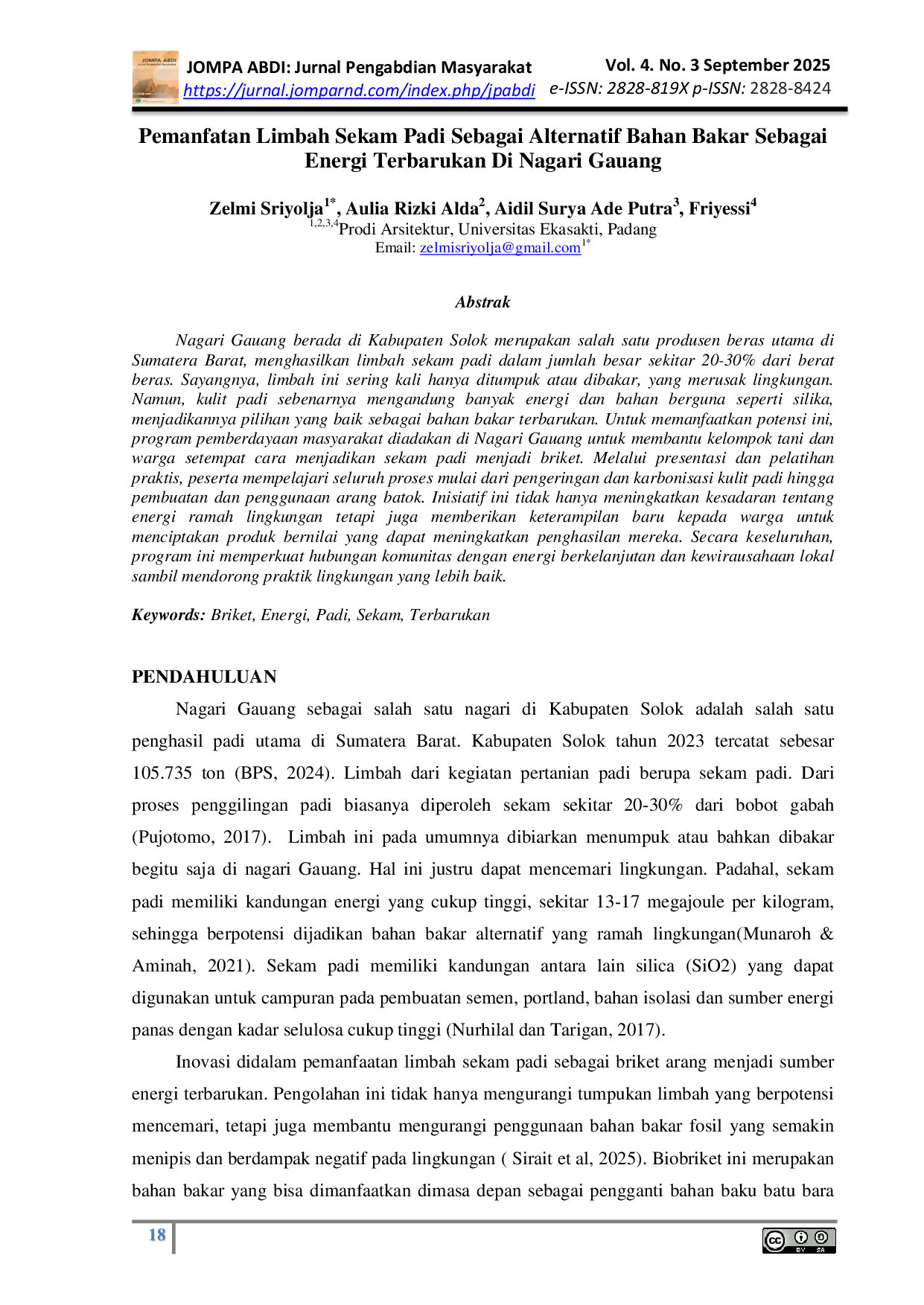 JURIS Pemanfatan Limbah Sekam Padi Sebagai Alternatif Bahan Bakar Sebagai Energi Terbarukan Di Nagari Gauang
