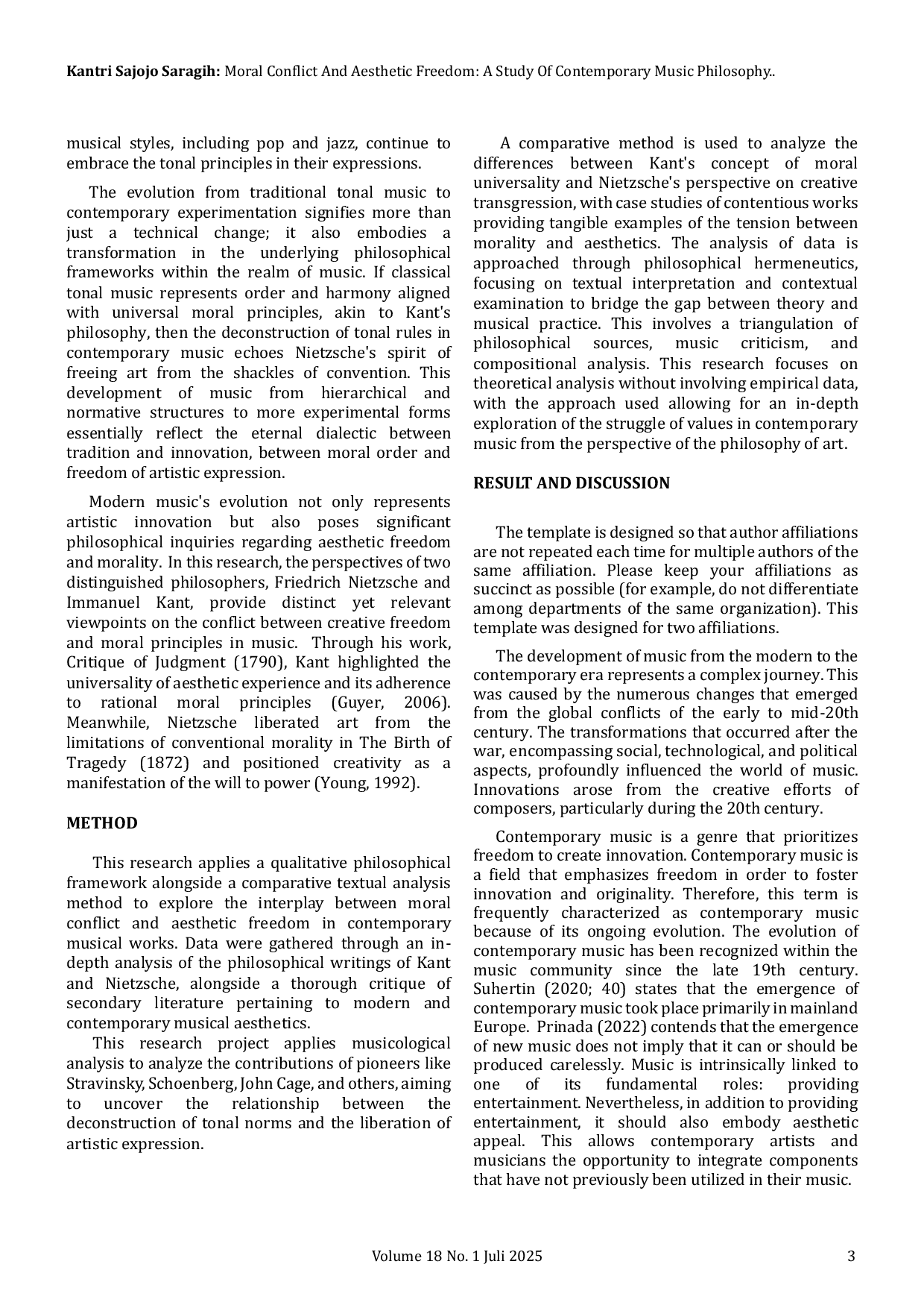 JURIS Moral Conflict and Aesthetic Freedom A Study of Contemporary Music Philosophy from the Perspective of Immanuel Kant and Friedrich Nietzsche