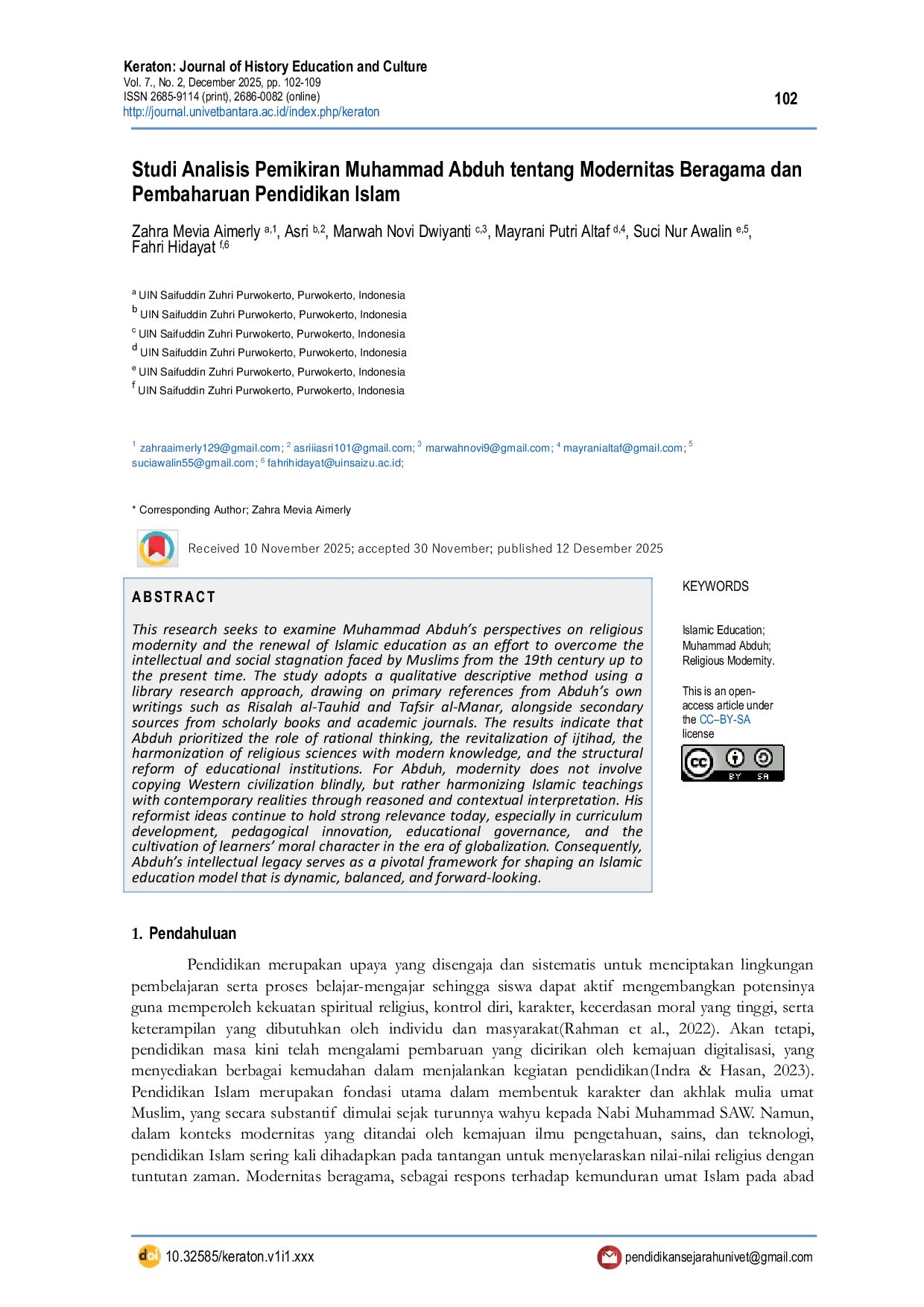 JURIS Studi Analisis Pemikiran Muhammad Abduh tentang Modernitas Beragama dan Pembaharuan Pendidikan Islam