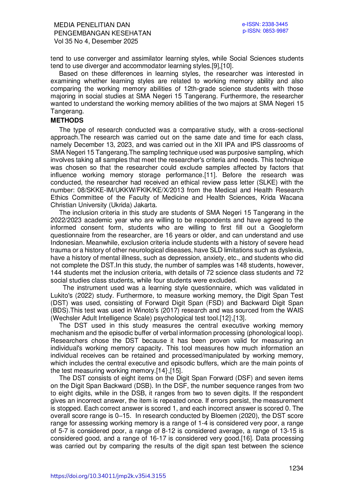 JURIS Working Memory In Science Students Is Better Than In Social Studies Students With The Same Learning Style