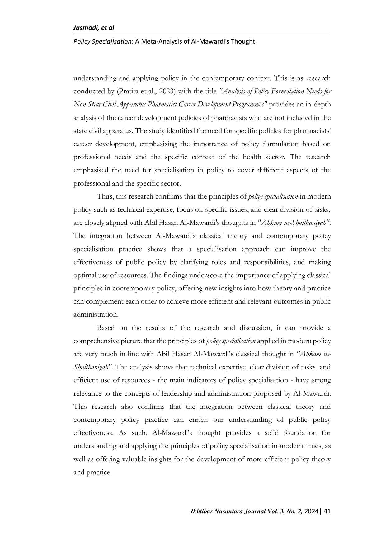 JURIS Policy Specialisation A Meta Analysis of Abil Hasan s Thoughts Al Mawardi in the Book of Ahkam us Shulthaniyah