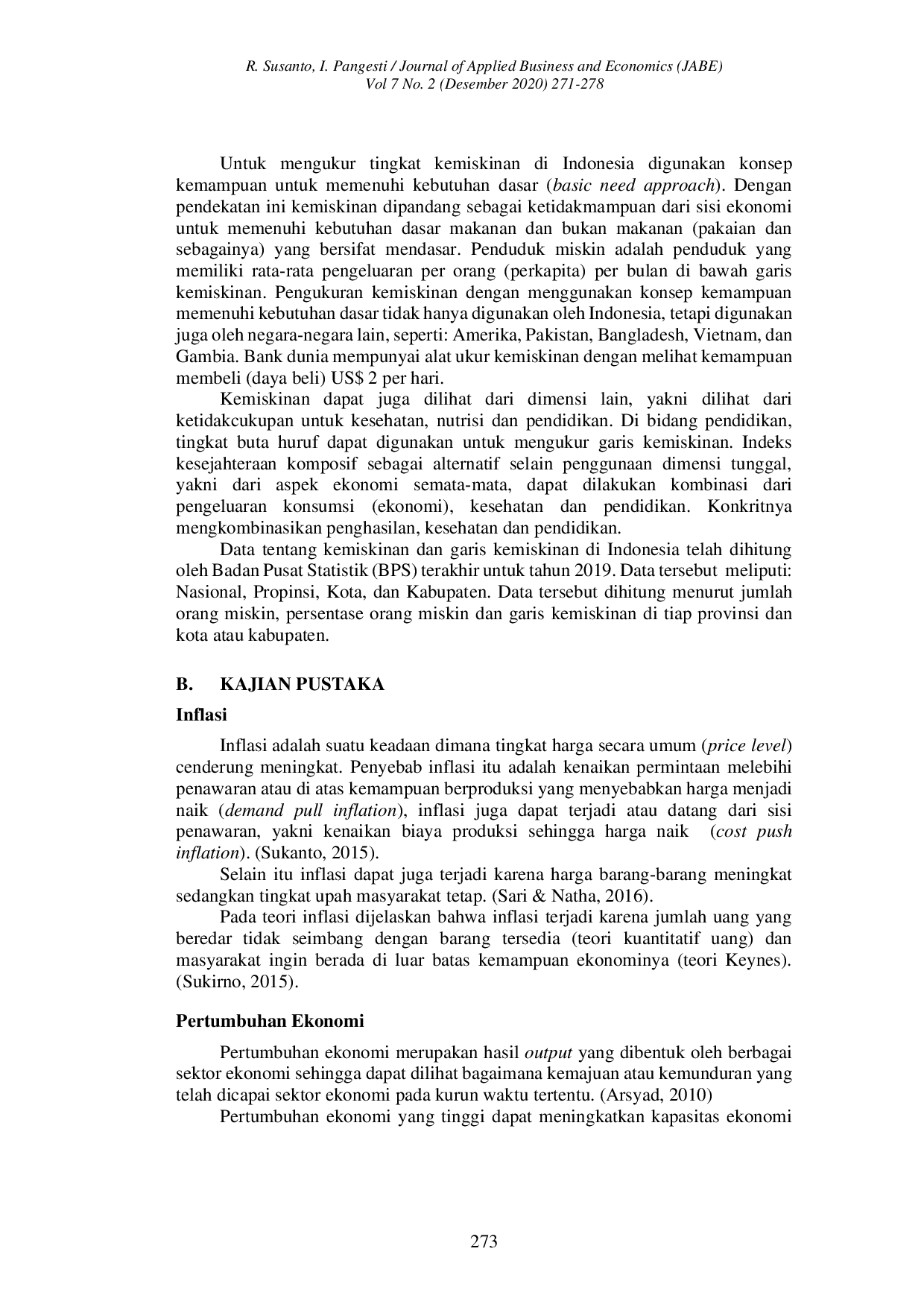 JURIS Pengaruh Inflasi Dan Pertumbuhan Ekonomi Terhadap Tingkat Kemiskinan Di Indonesia