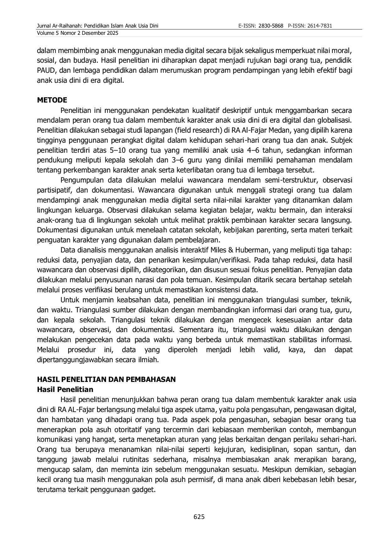 JURIS Peran Orang Tua Dalam Membentuk Karakter Anak Usia Dini Di Tengah Era Digital Dan Globalisasi