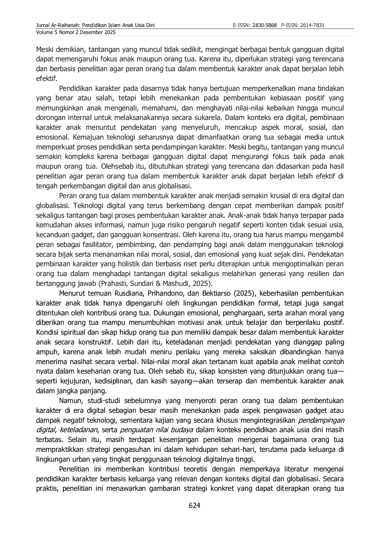 JURIS Peran Orang Tua Dalam Membentuk Karakter Anak Usia Dini Di Tengah Era Digital Dan Globalisasi
