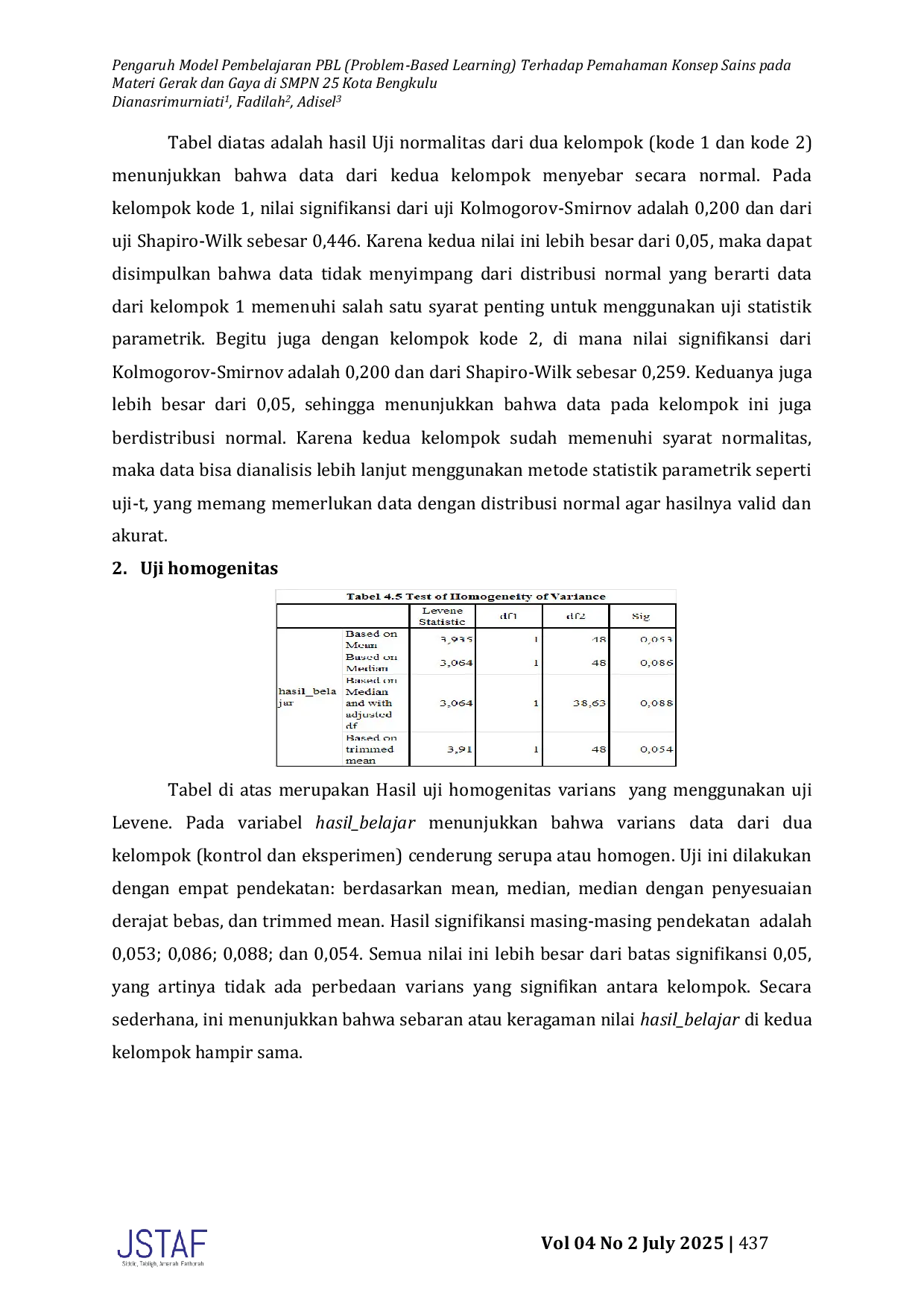 JURIS Pengaruh Model Pembelajaran PBL Problem Based Learning Terhadap Pemahaman Konsep Sains pada Materi Gerak dan Gaya di SMPN 25 Kota Bengkulu