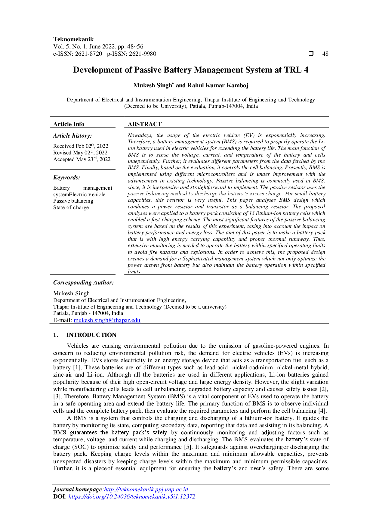 juris Development of Passive Battery Management System at TRL 4