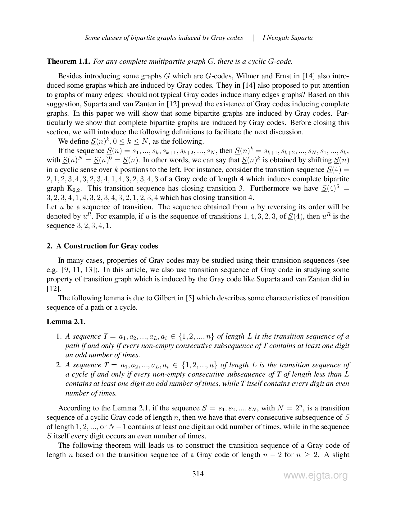 juris Some classes of bipartite graphs induced by Gray codes