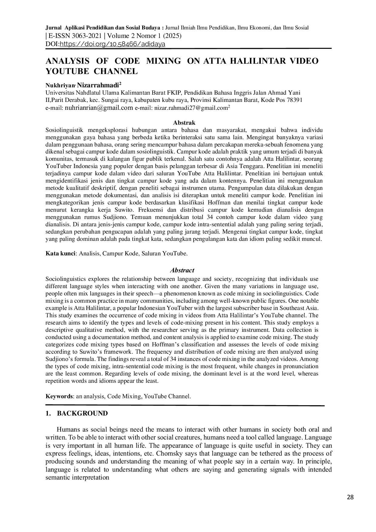 JURIS Analisis Campur Kode Pada Video Saluran YouTube Atta Halilintar