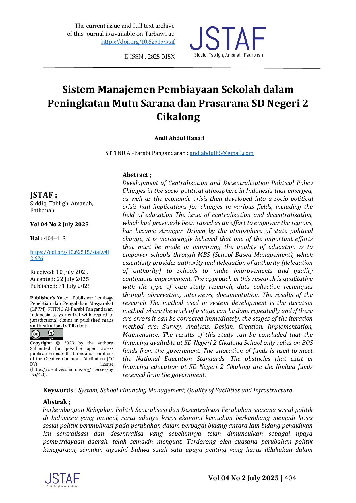 JURIS Sistem Manajemen Pembiayaan Sekolah dalam Peningkatan Mutu Sarana dan Prasarana SD Negeri 2 Cikalong