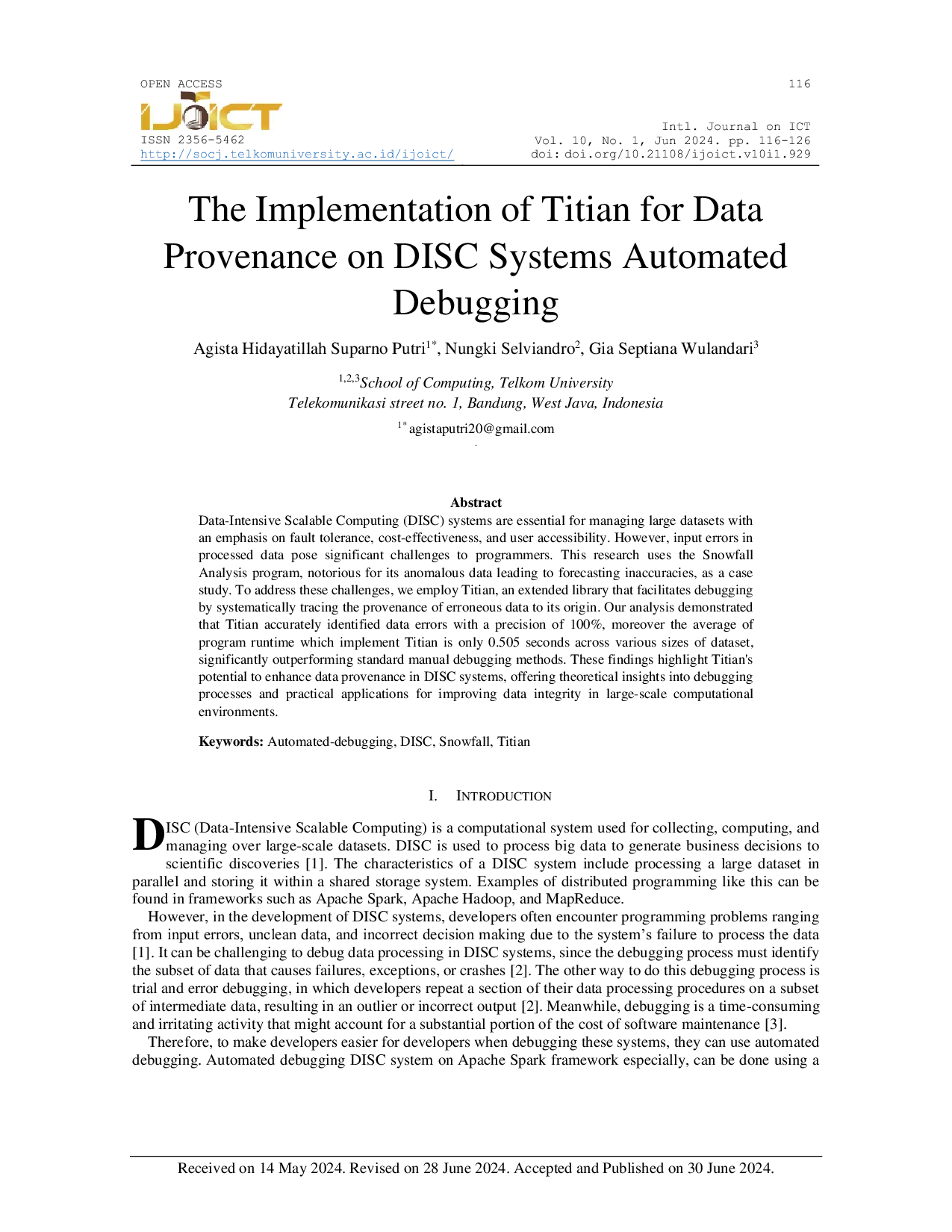JURIS The Implementation of Titian for Data Provenance on DISC Systems Automated Debugging