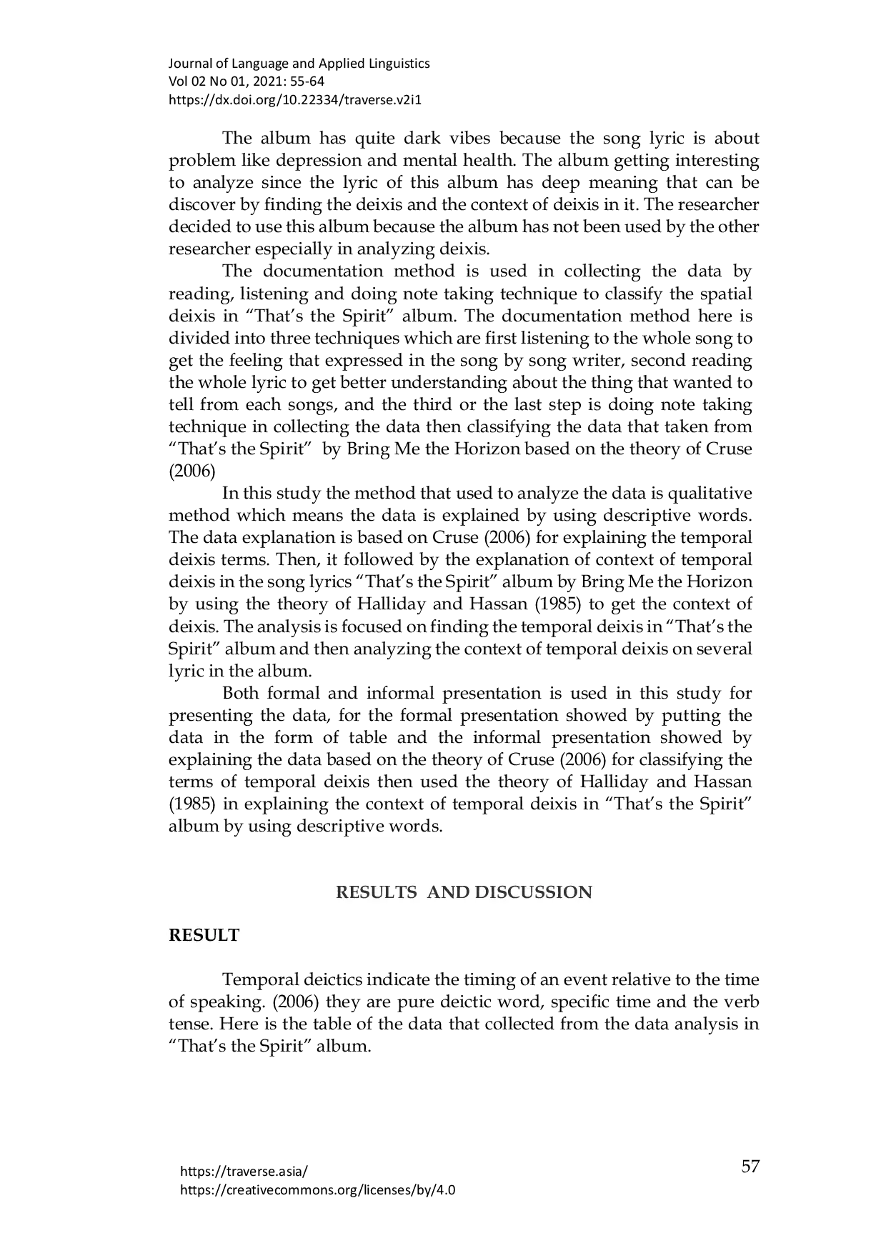 JURIS The Analysis of Temporal Deixis Terms in the Song Lyrics of That s the Spirit Album by Bring Me the Horizon