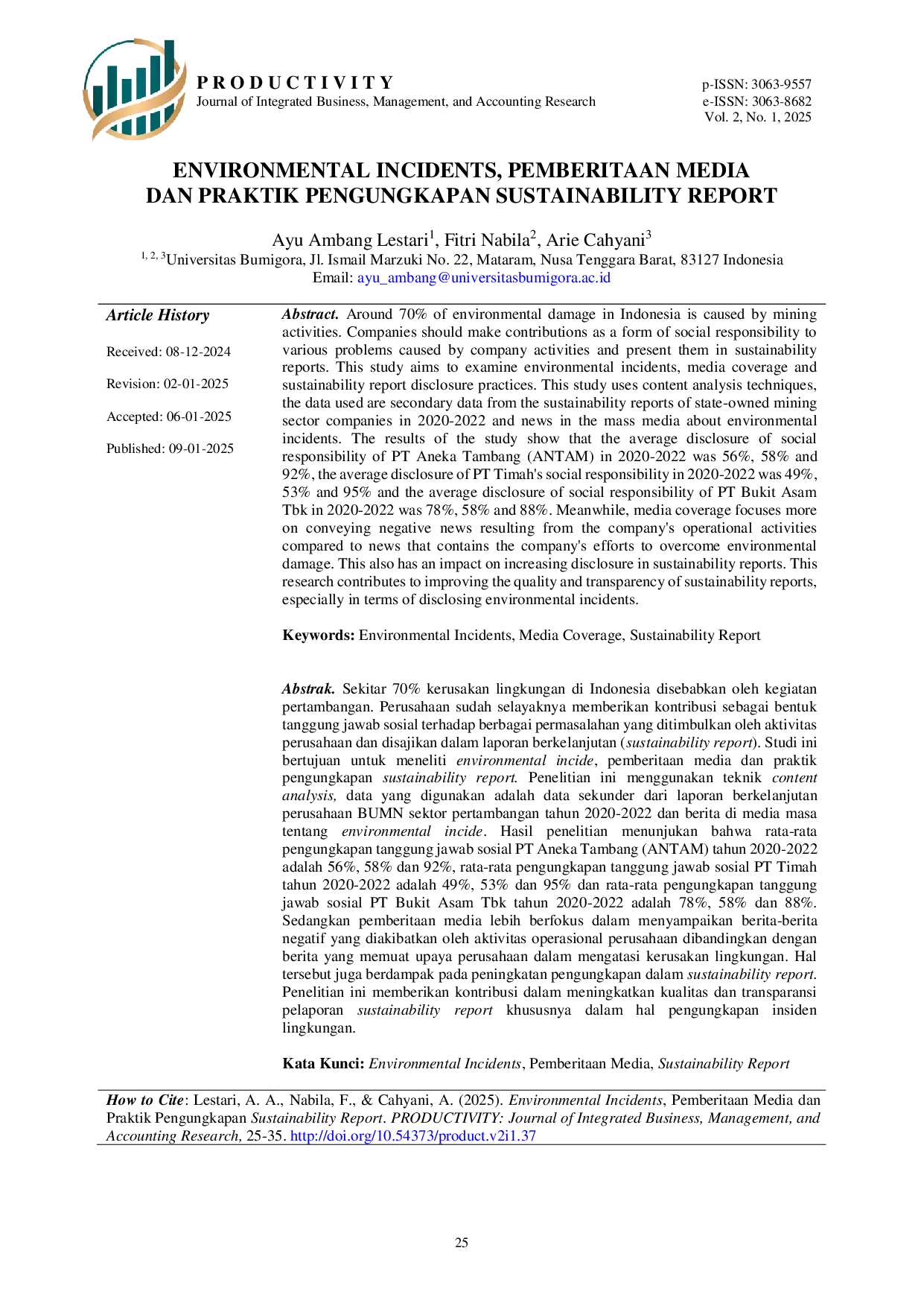 JURIS Environmental Incidents Pemberitaan Media dan Praktik Pengungkapan Sustainability Report