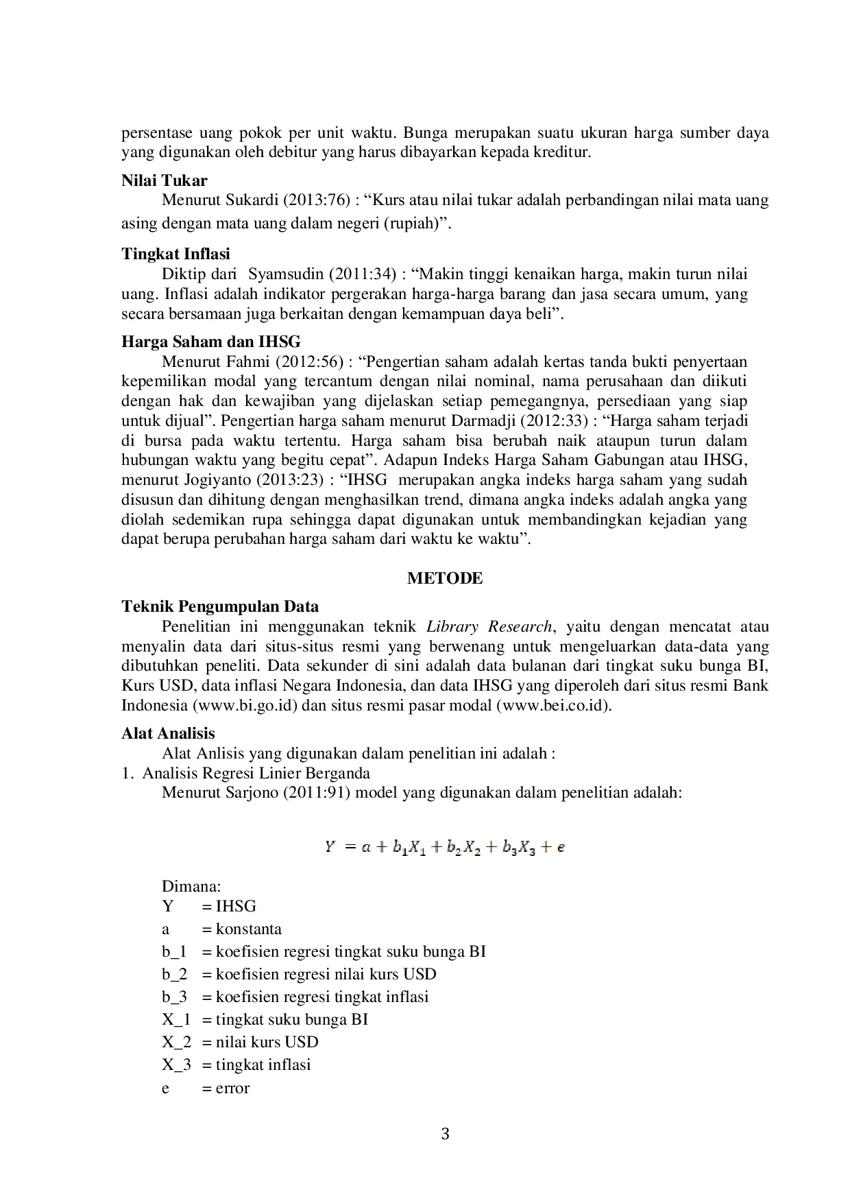 JURIS Pengaruh Tingkat Suku Bunga Bi Nilai Kurs Usd Dan Tingkat Inflasi Terhadap Indeks Harga Saham Gabungan IHSG Periode Januari 2014 Februari 2019