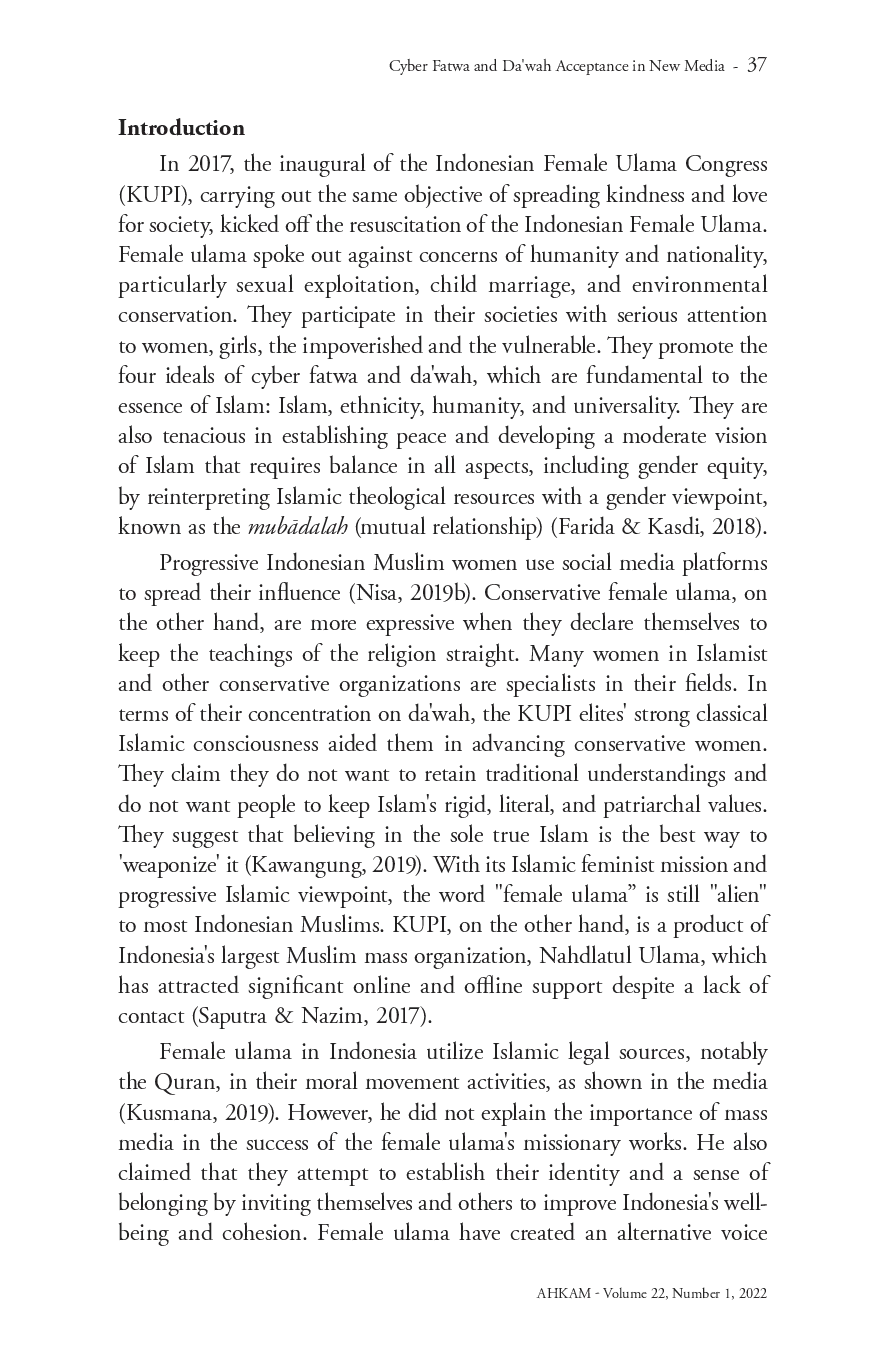 juris Cyber Fatwa and Da wah Acceptance in New Media How Technology Affects Religious Message by Female Ulama