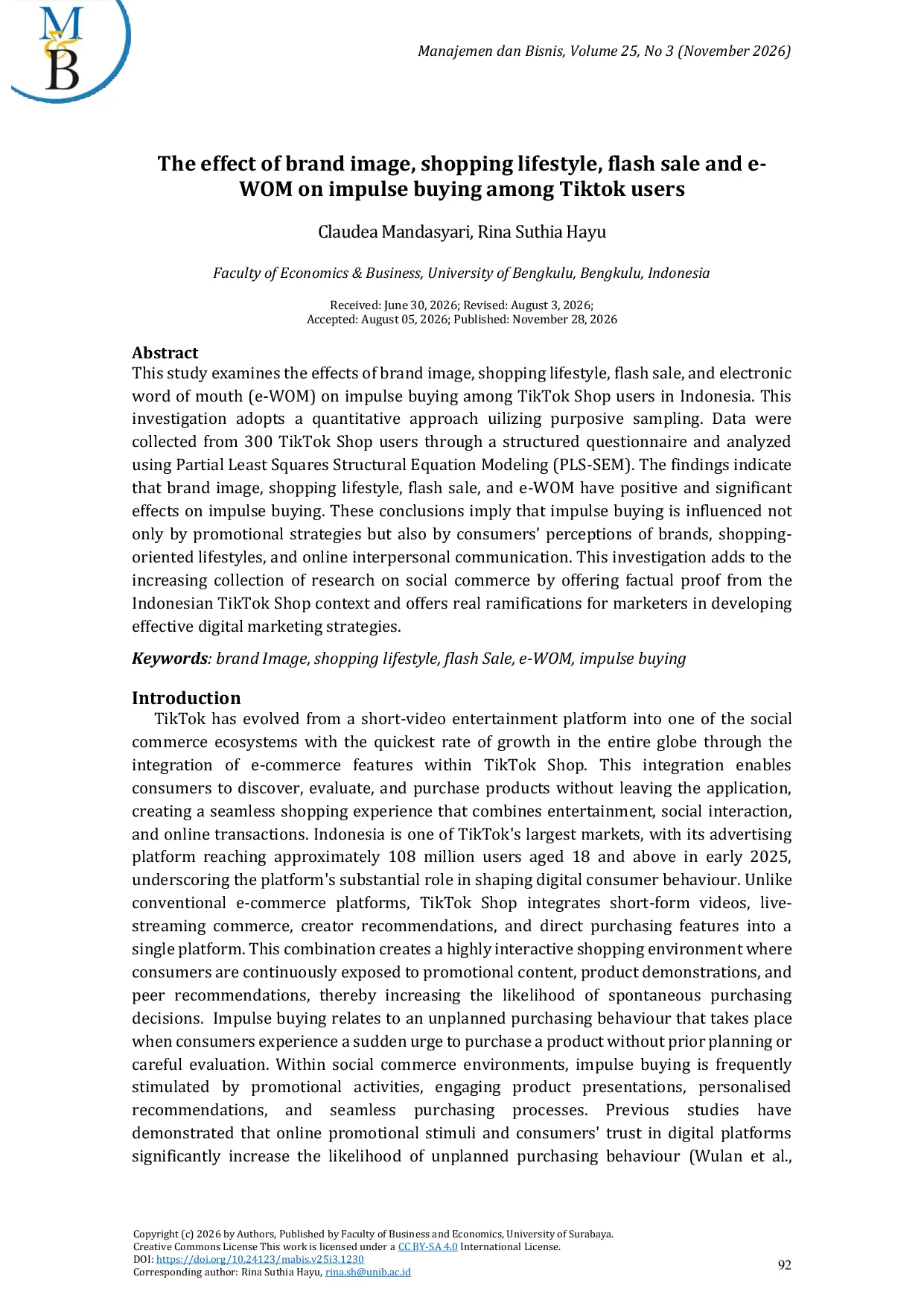 JURIS The effect of brand image shopping lifestyle flash sale and e WOM on impulse buying among Tiktok users