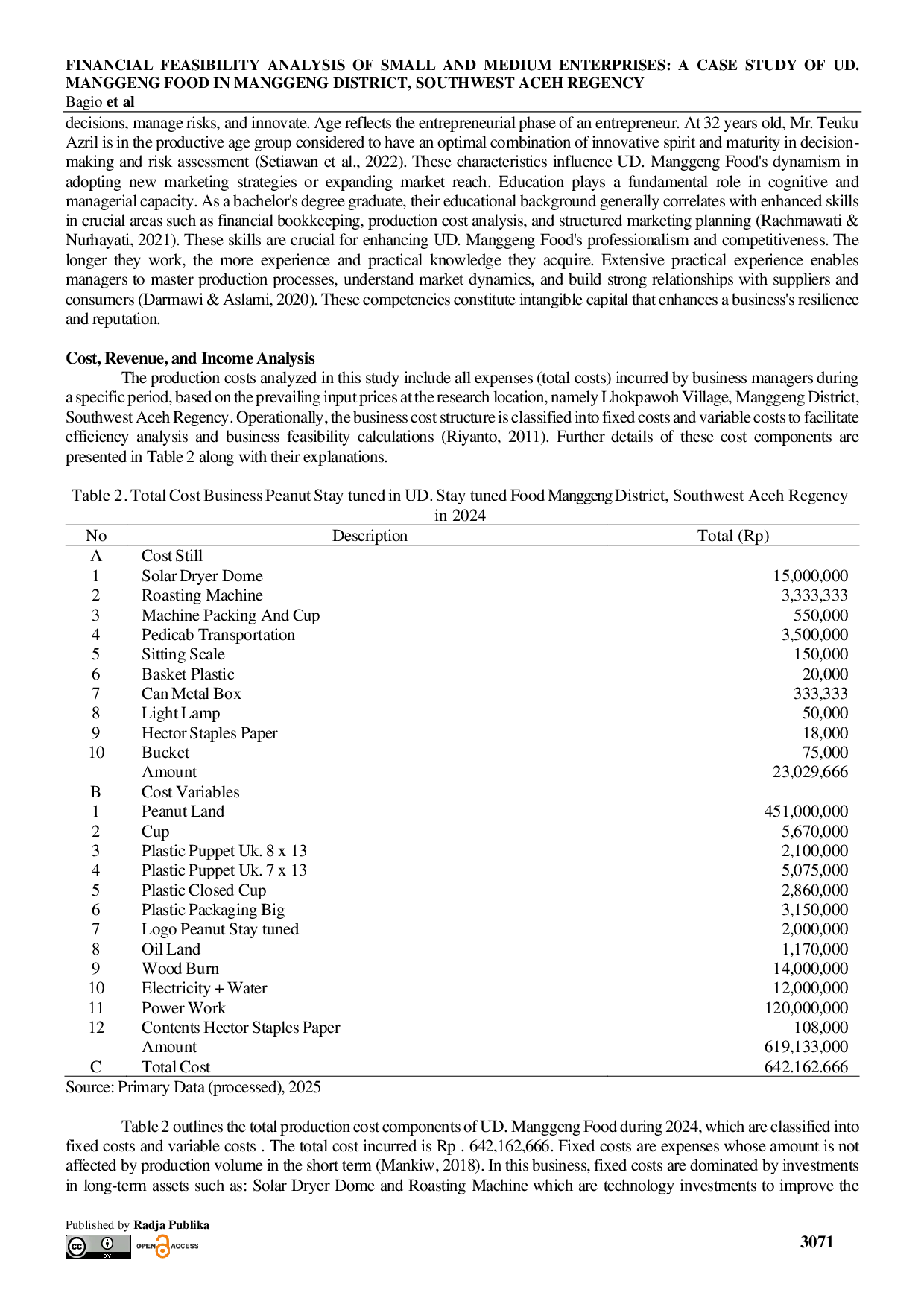 JURIS Financial Feasibility Analysis of Small and Medium Enterprises A Case Study of Ud Manggeng Food in Manggeng District Southwest Aceh Regency