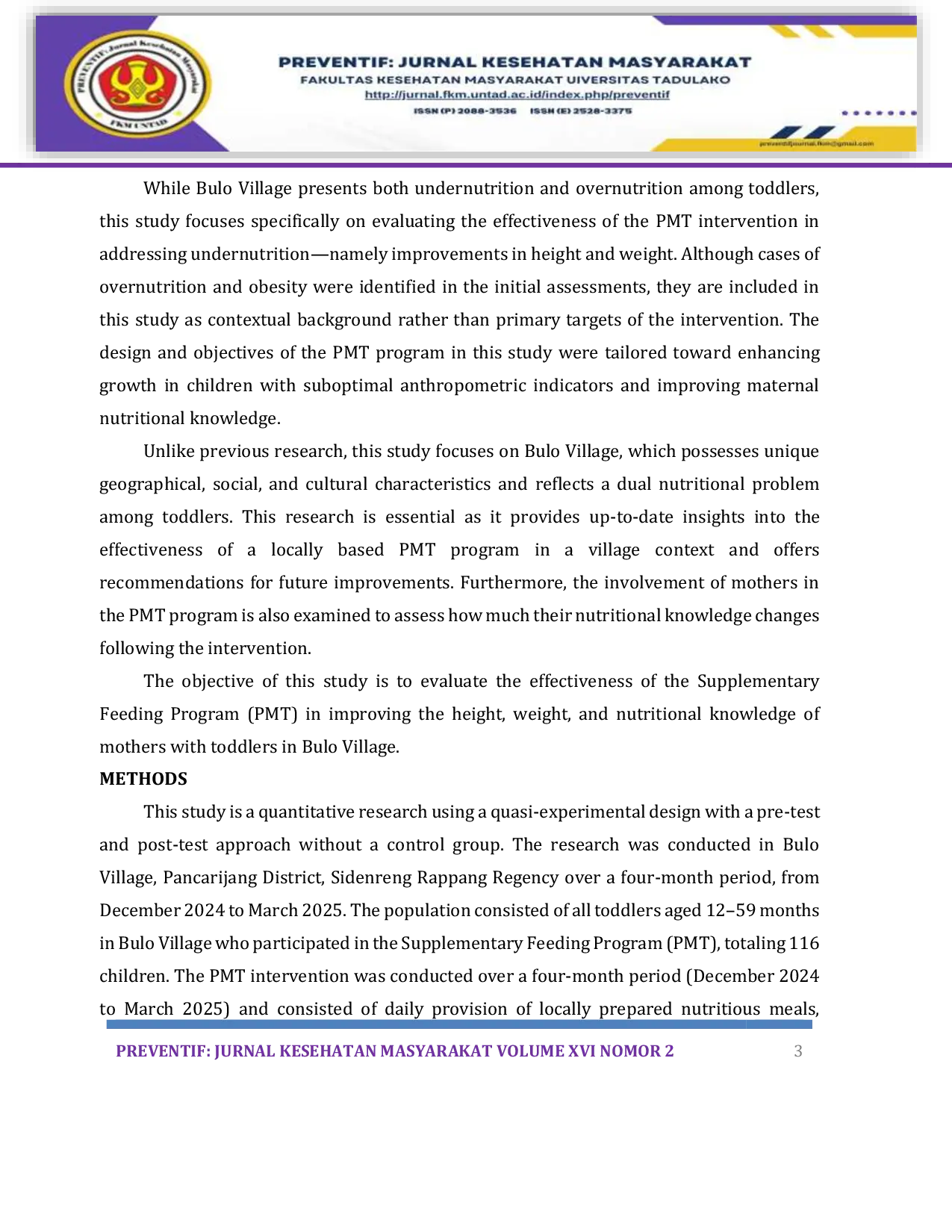 JURIS The Effectiveness of the Supplementary Feeding Program PMT in Improving the Nutritional Status of Toddlers in Bulo Village