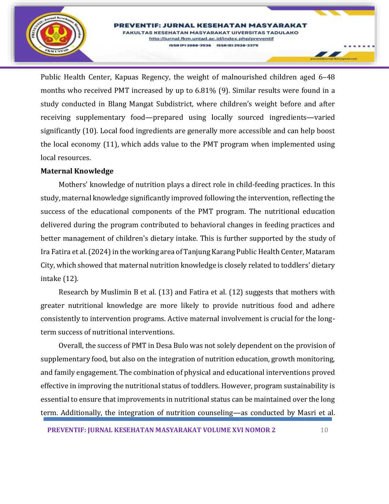 JURIS The Effectiveness of the Supplementary Feeding Program PMT in Improving the Nutritional Status of Toddlers in Bulo Village