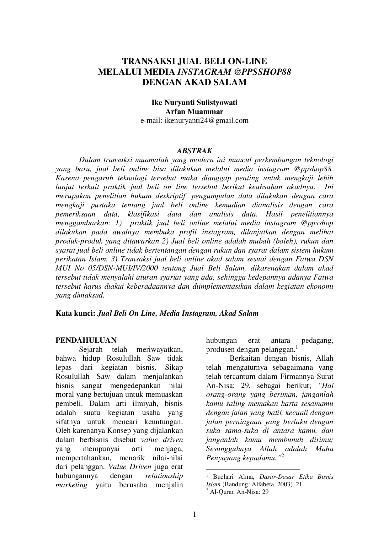 JURIS Transaksi Jual Beli On Line Melalui Media Instagram PPSSHOP88 dengan Akad Salam